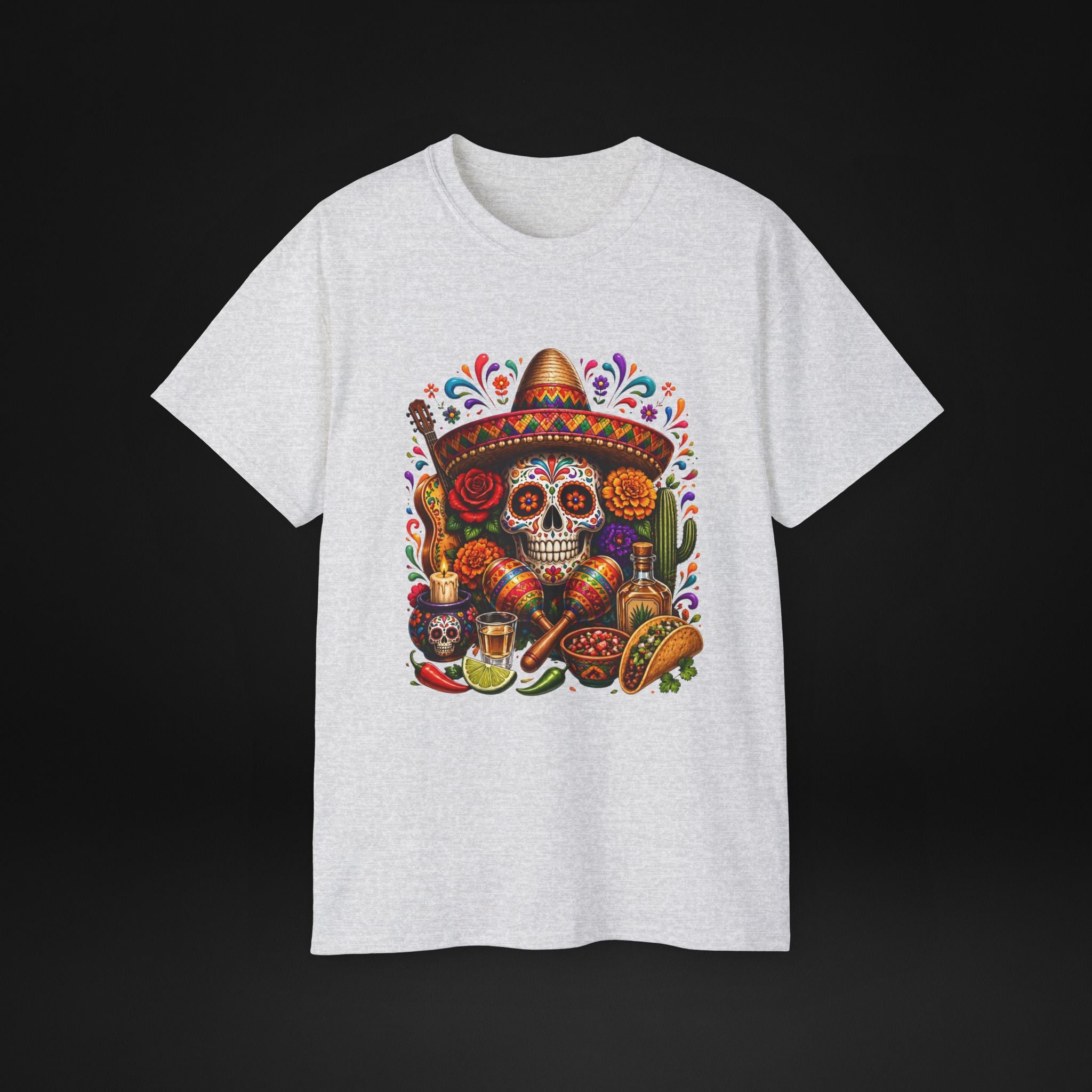 Cinco de Mayo Sugar Skull T-Shirt – Fiesta Sombrero Taco & Tequila Graphic Tee