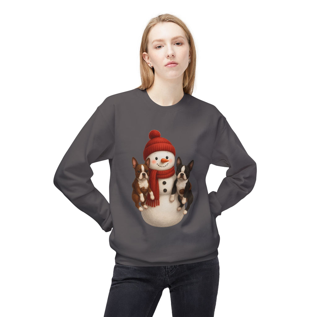 Winter Boston Terrier Snowman Sweatshirt – Cozy Holiday Dog Lover Pullover