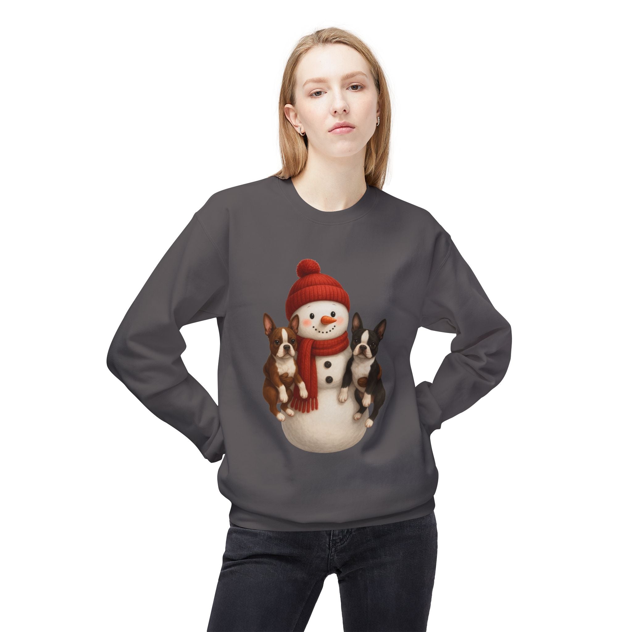 Winter Boston Terrier Snowman Sweatshirt – Cozy Holiday Dog Lover Pullover