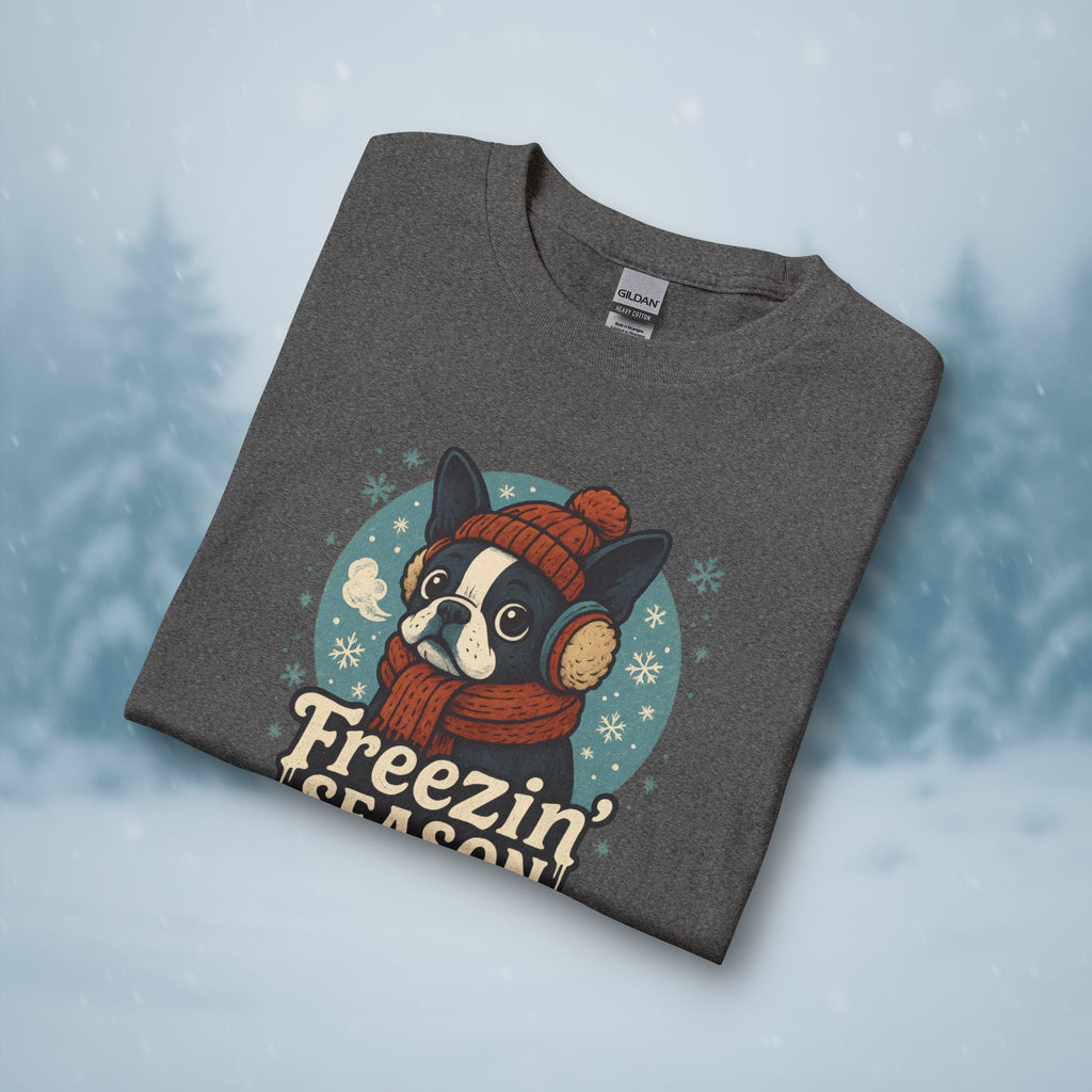 Freezin’ Season Boston Terrier Winter Long Sleeve Shirt – Cute Dog Lover Cold Weather Tee