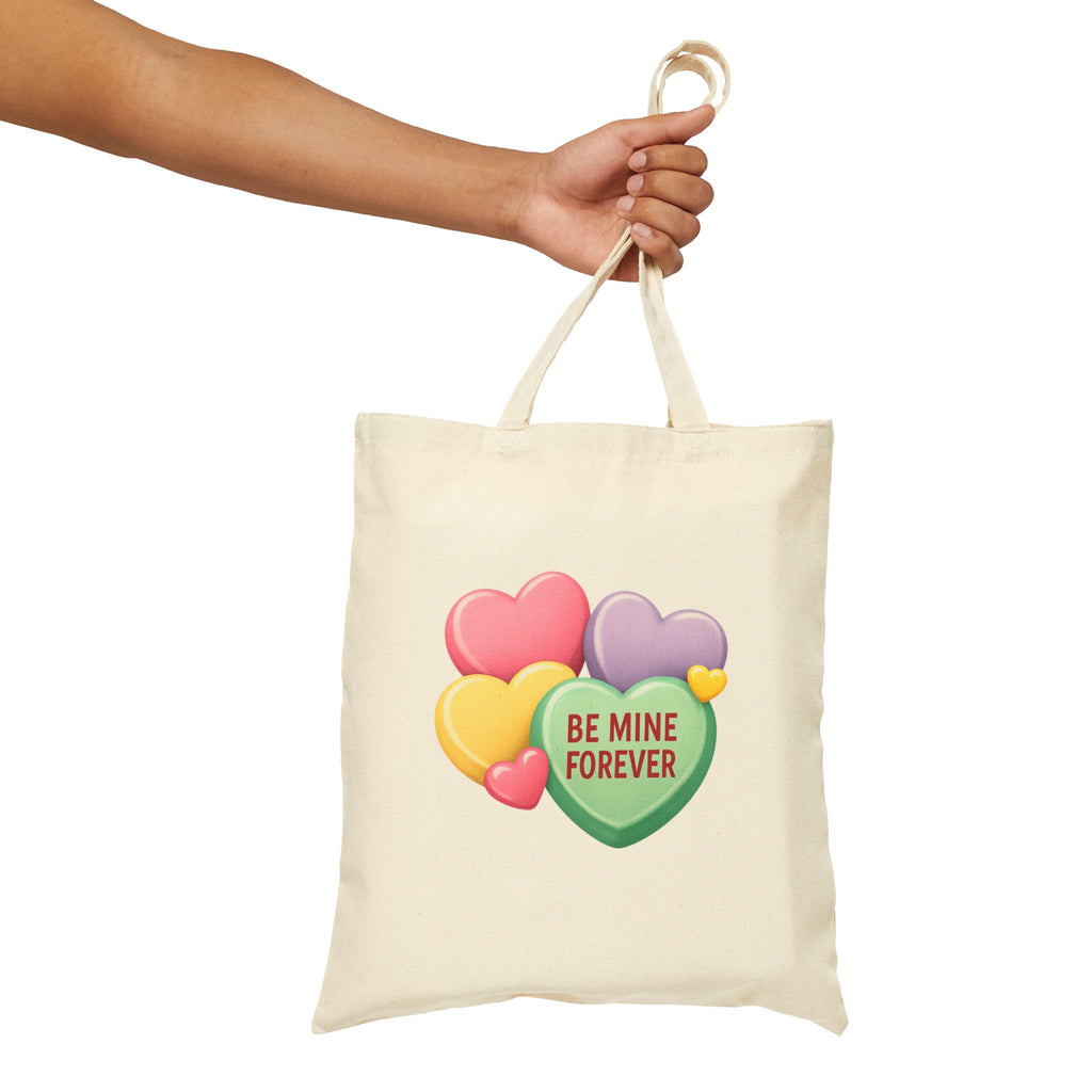 Be Mine Forever Valentine’s Day Canvas Tote Bag – Cute Candy Heart Love Tote | Romantic Gift for Him or Her