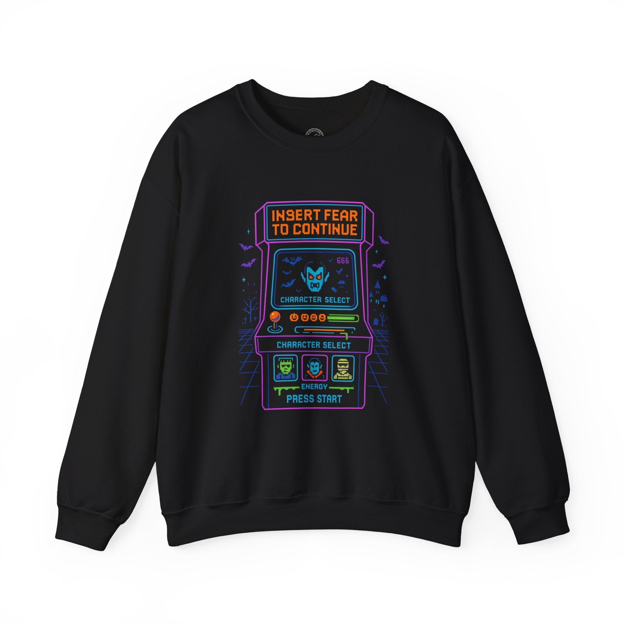 Insert Fear to Continue – Retro Horror Arcade Sweatshirt