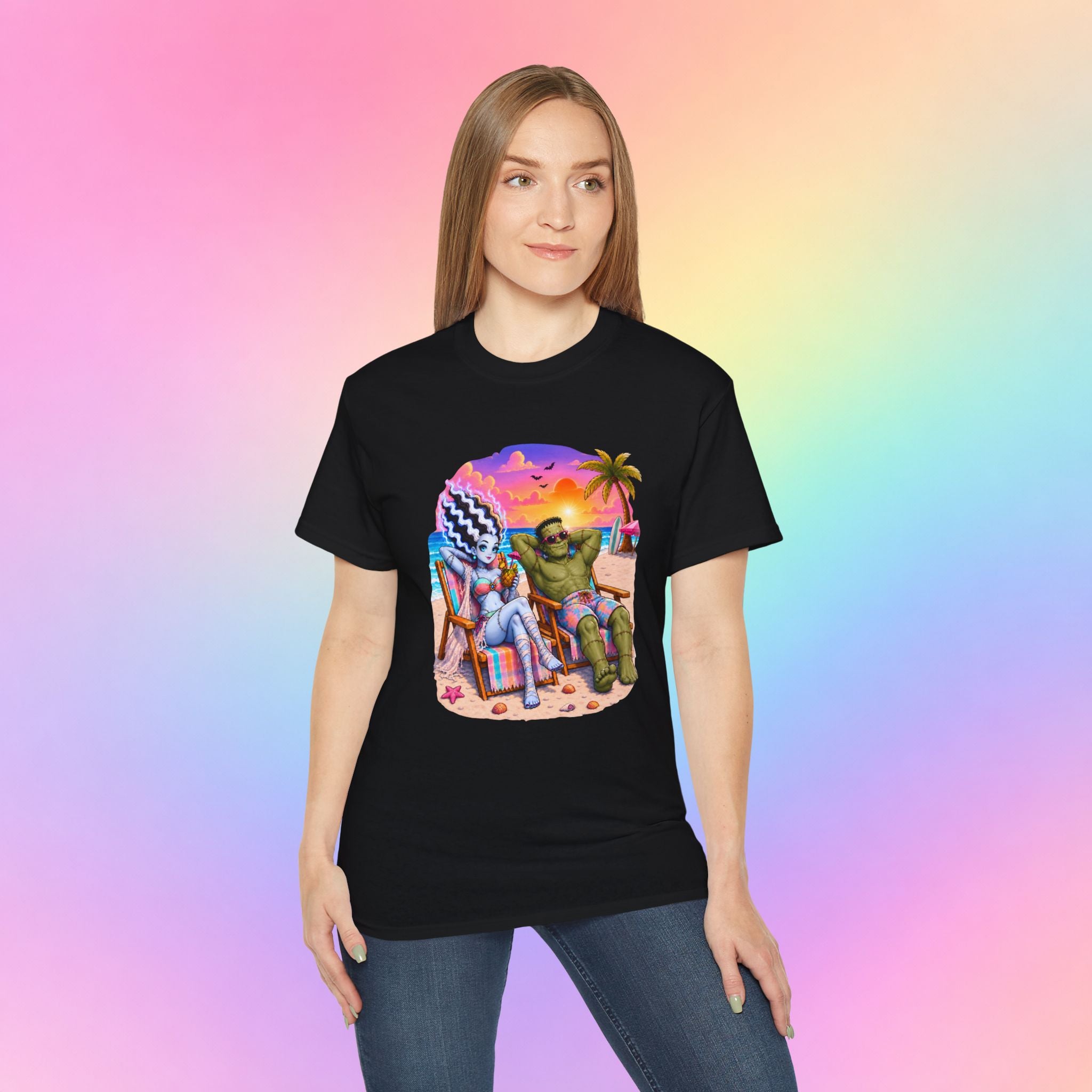Summerween Monster Beach Couple Shirt | Spooky Summer Halloween Tropical Design