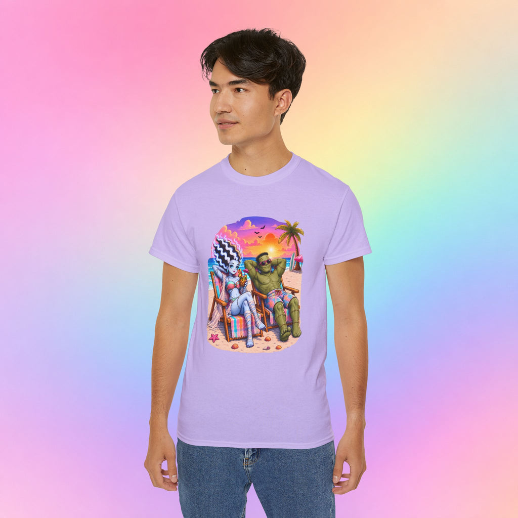 Summerween Monster Beach Couple Shirt | Spooky Summer Halloween Tropical Design