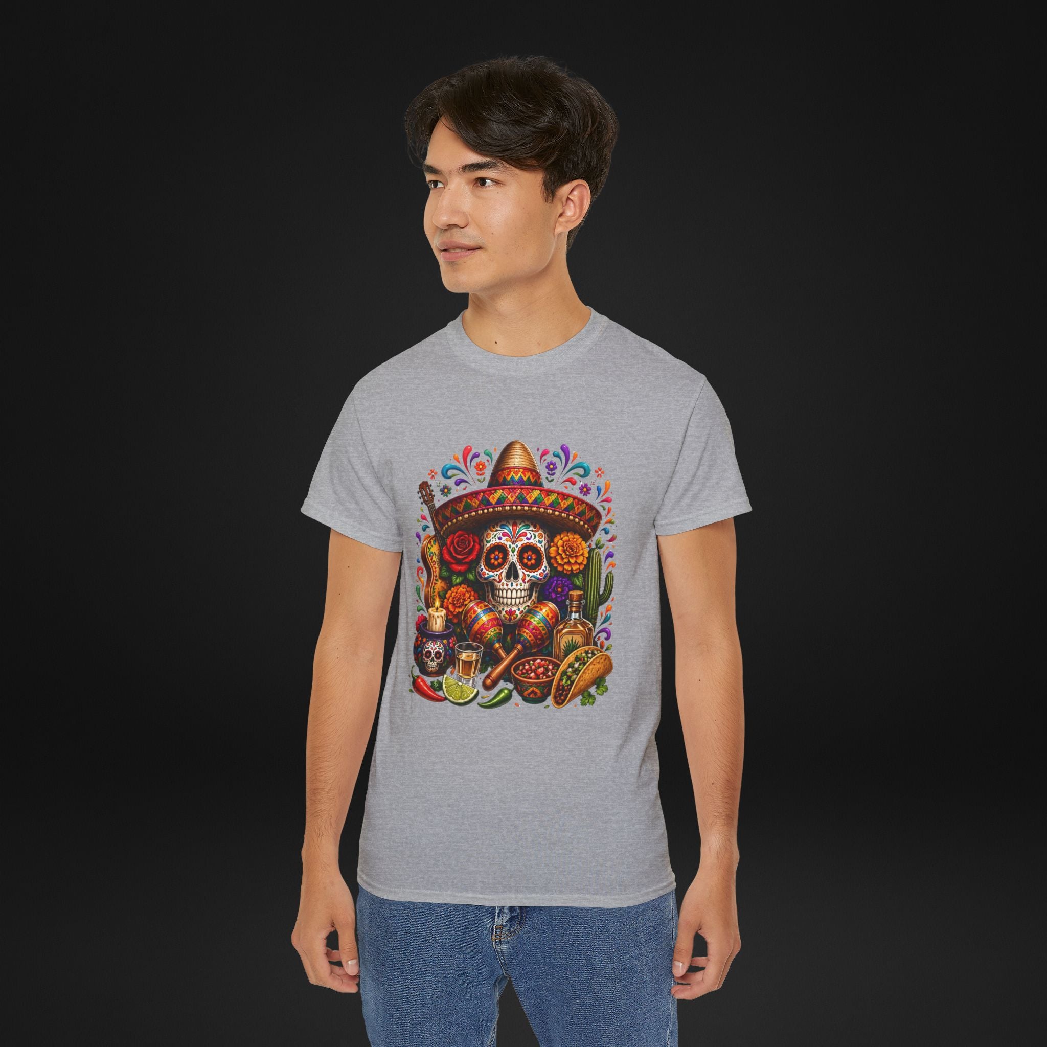 Cinco de Mayo Sugar Skull T-Shirt – Fiesta Sombrero Taco & Tequila Graphic Tee