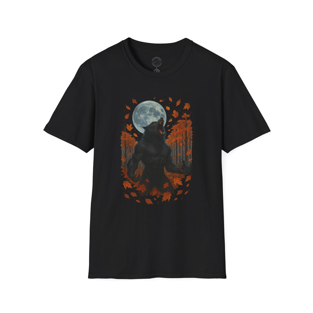 Howling Werewolf Under Full Moon – Autumn Horror T-Shirt