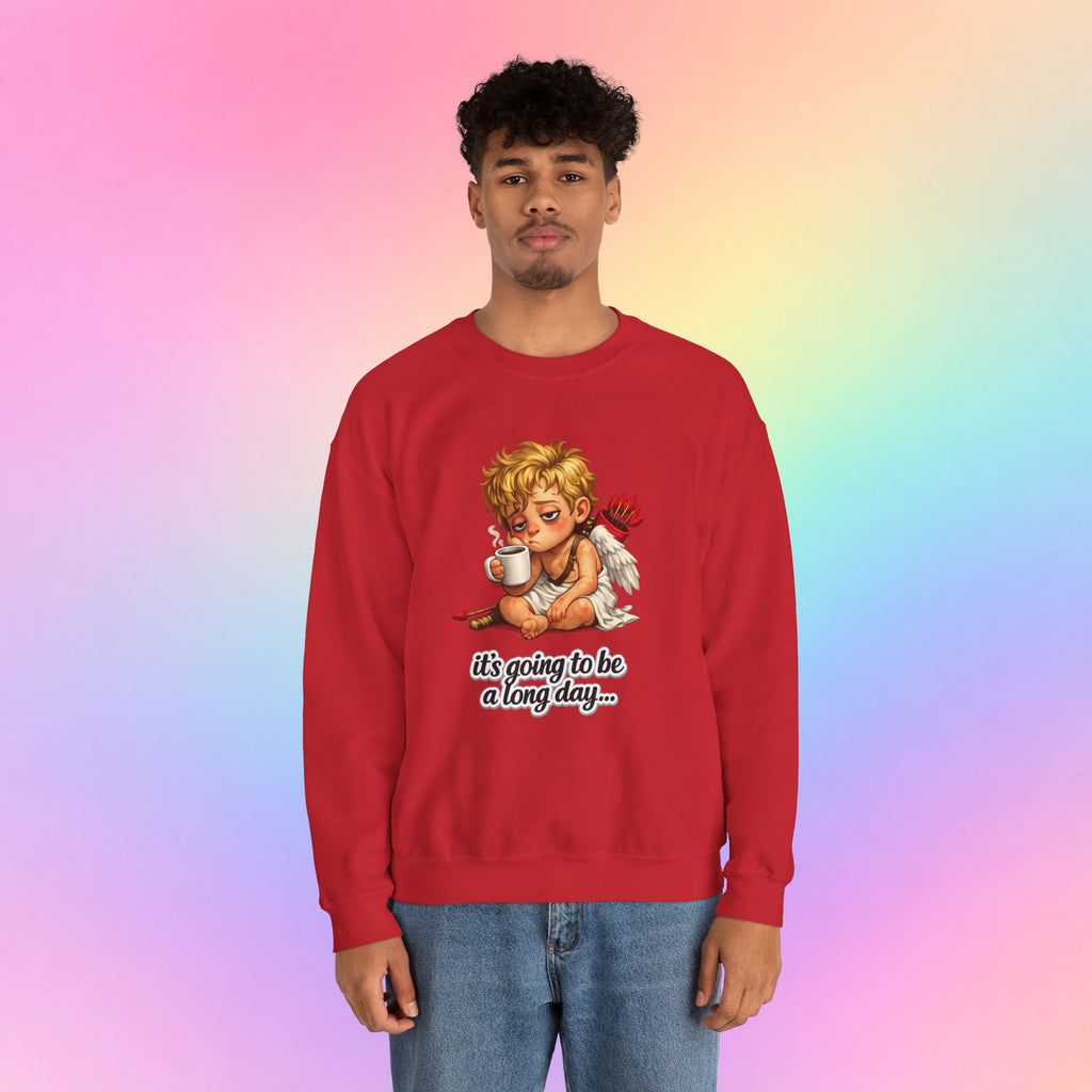 It’s Going to Be a Long Day Cupid Valentine’s Day Sweatshirt – Funny Coffee Angel Pullover