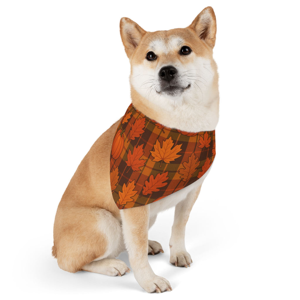 Autumn Leaves & Pumpkins Plaid Pet Bandana | Fall Dog Accessory (Multiple Sizes)
