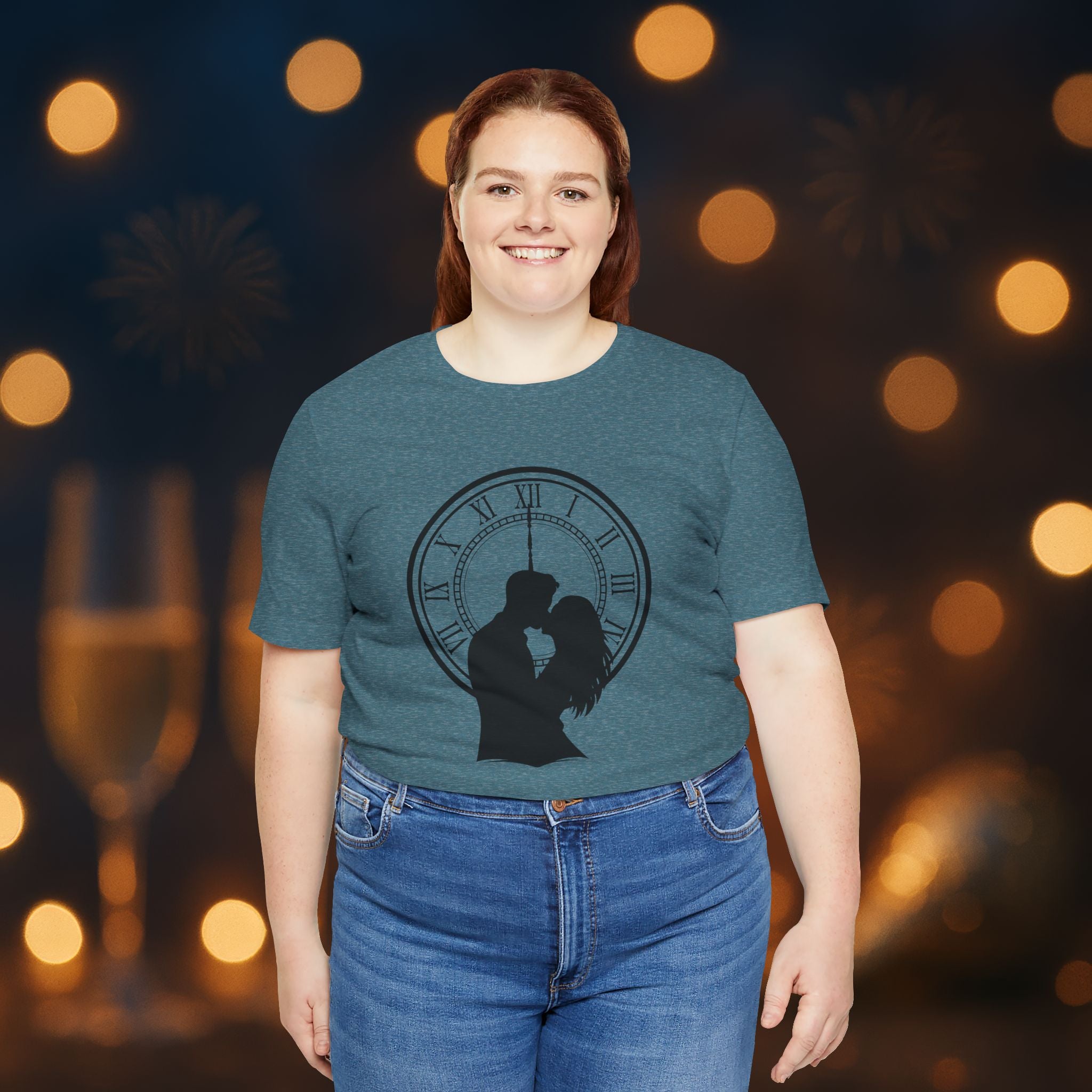 Midnight Kiss New Year’s Eve T-Shirt – Romantic Clock Silhouette Celebration Tee