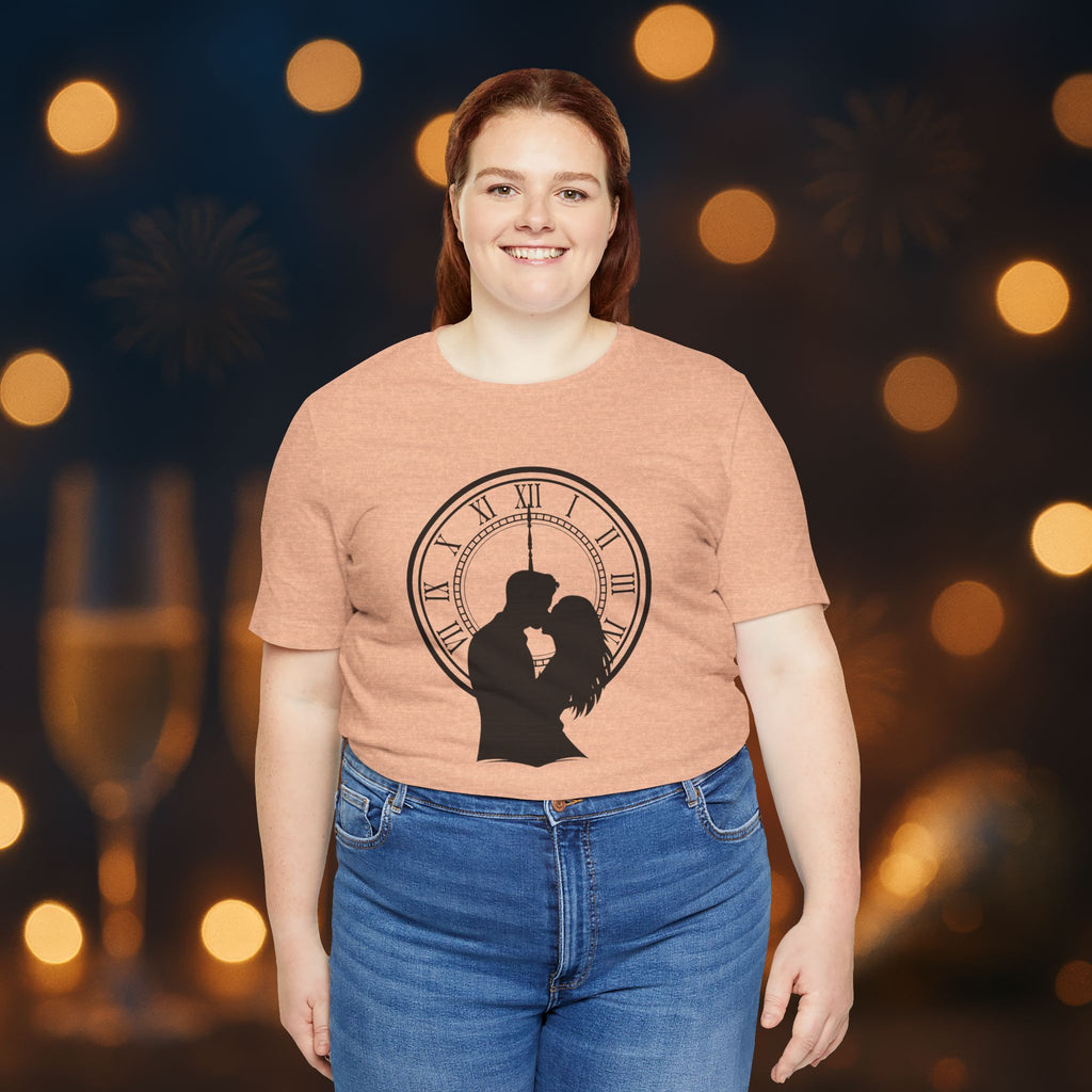 Midnight Kiss New Year’s Eve T-Shirt – Romantic Clock Silhouette Celebration Tee