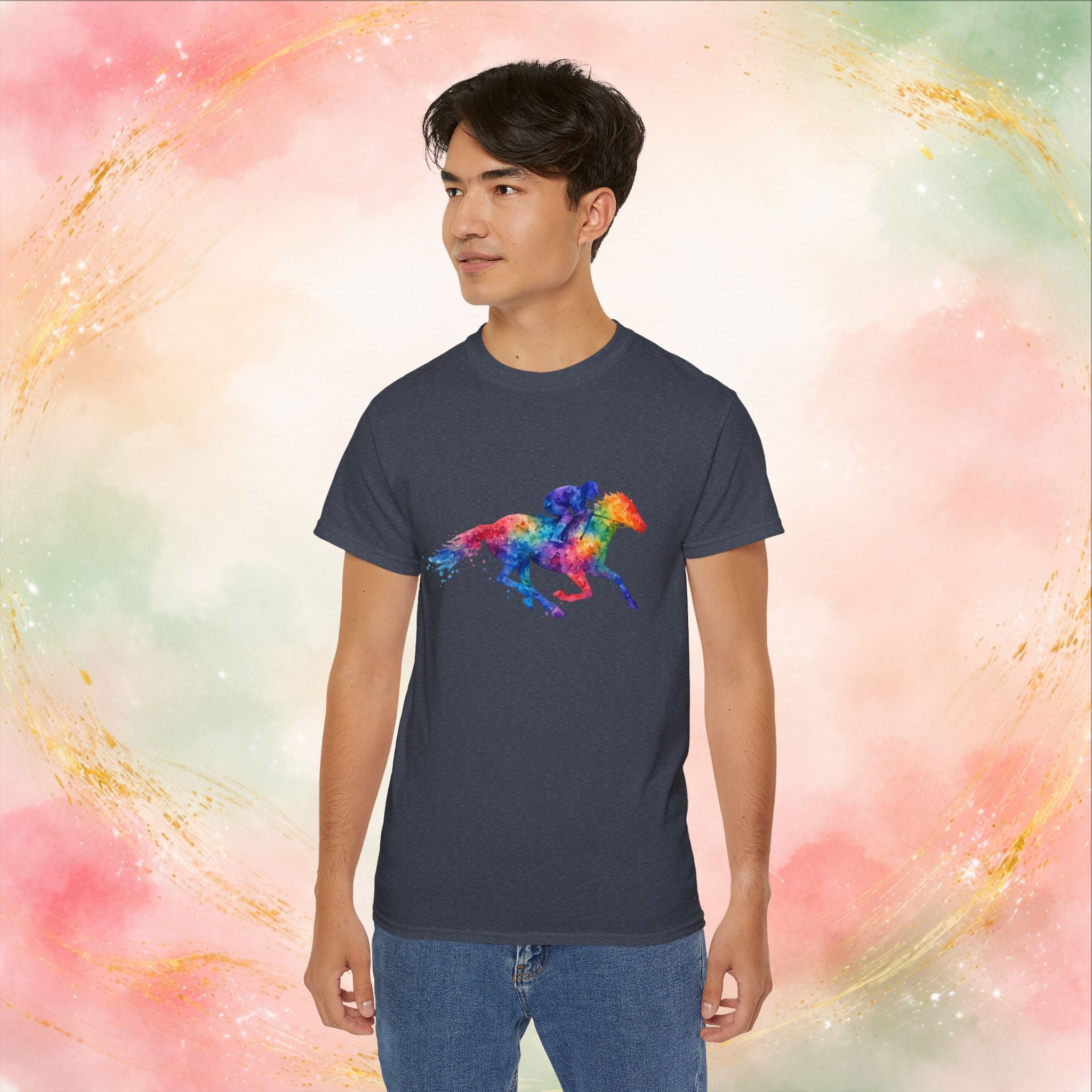 Kentucky Derby Watercolor Horse & Jockey T-Shirt | Colorful Race Day Graphic Tee