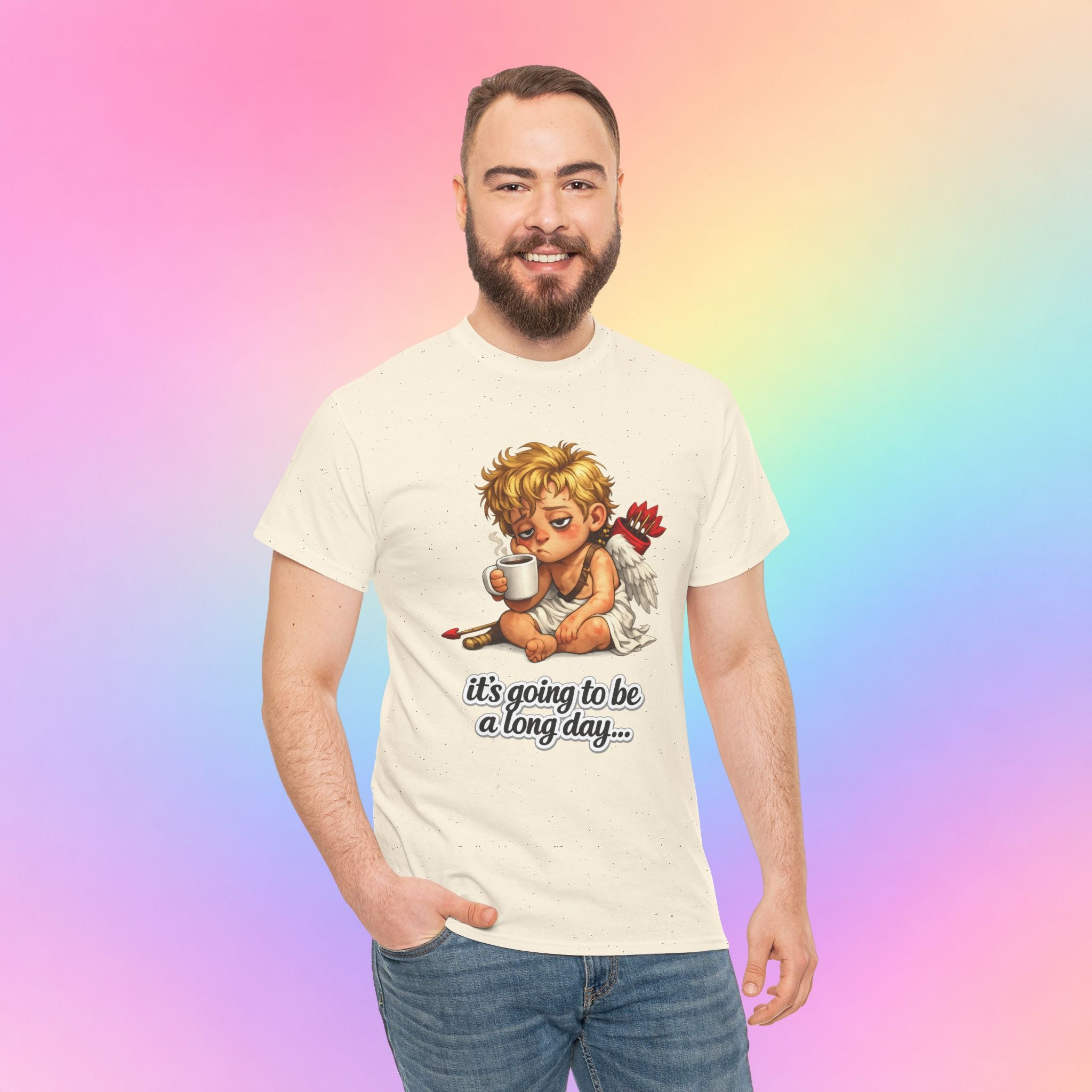 It’s Going to Be a Long Day Cupid Valentine’s Day T-Shirt – Funny Coffee Angel Tee