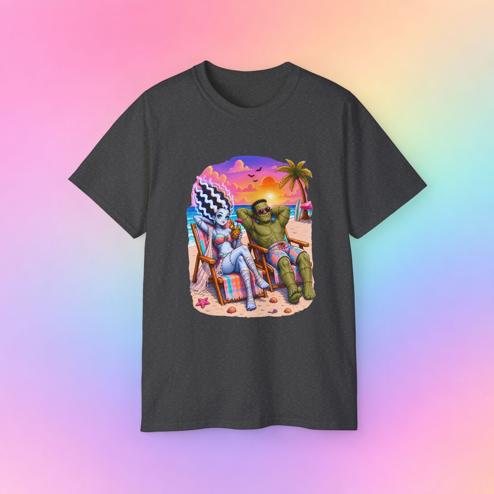 Summerween Monster Beach Couple Shirt | Spooky Summer Halloween Tropical Design