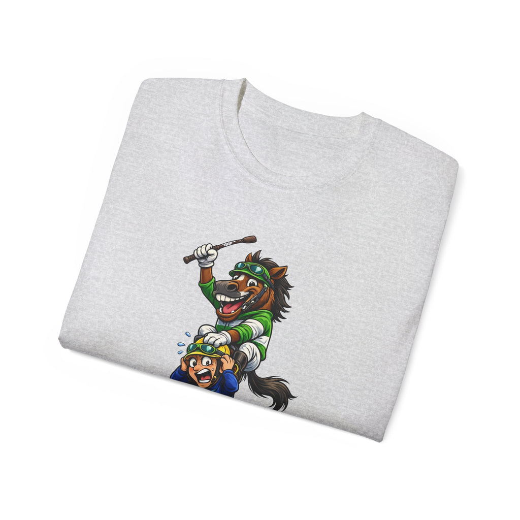Funny Derby Horse & Jockey T-Shirt | Playful Horse Racing Graphic Tee