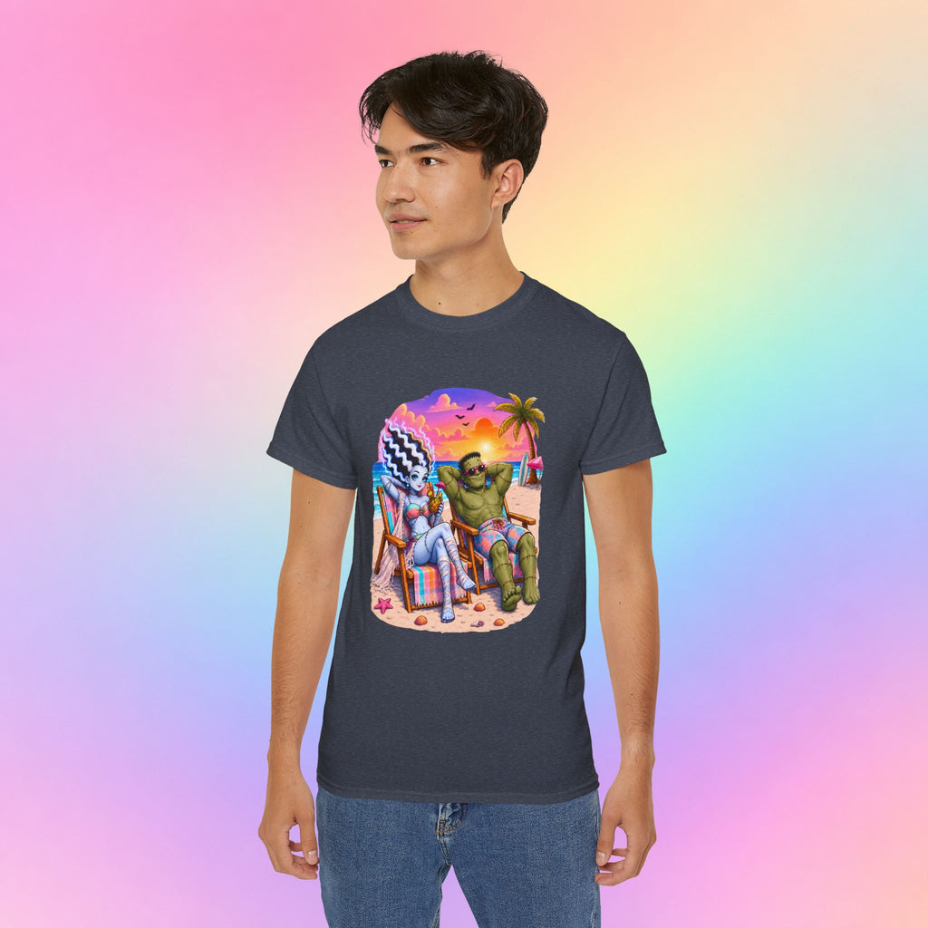 Summerween Monster Beach Couple Shirt | Spooky Summer Halloween Tropical Design