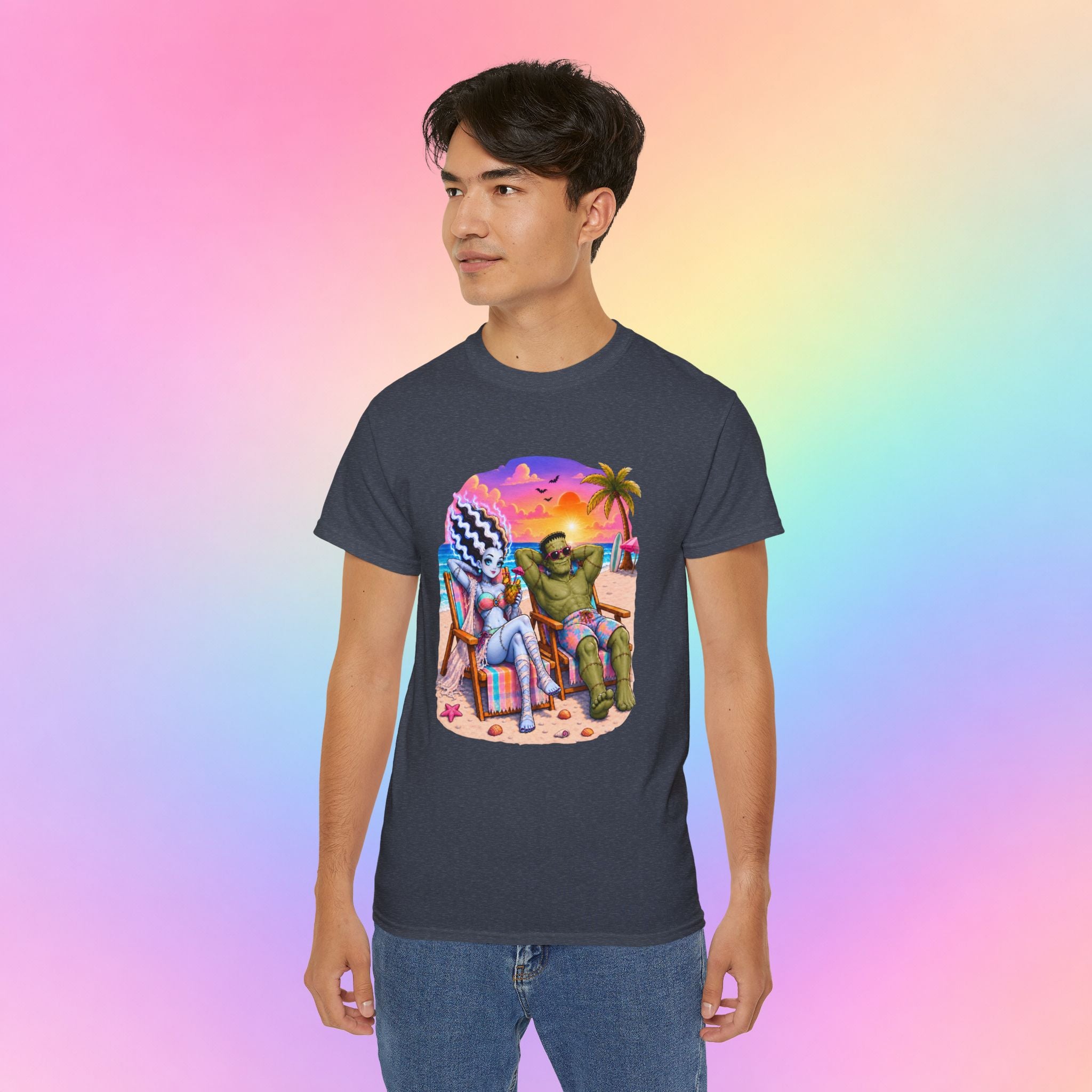 Summerween Monster Beach Couple Shirt | Spooky Summer Halloween Tropical Design
