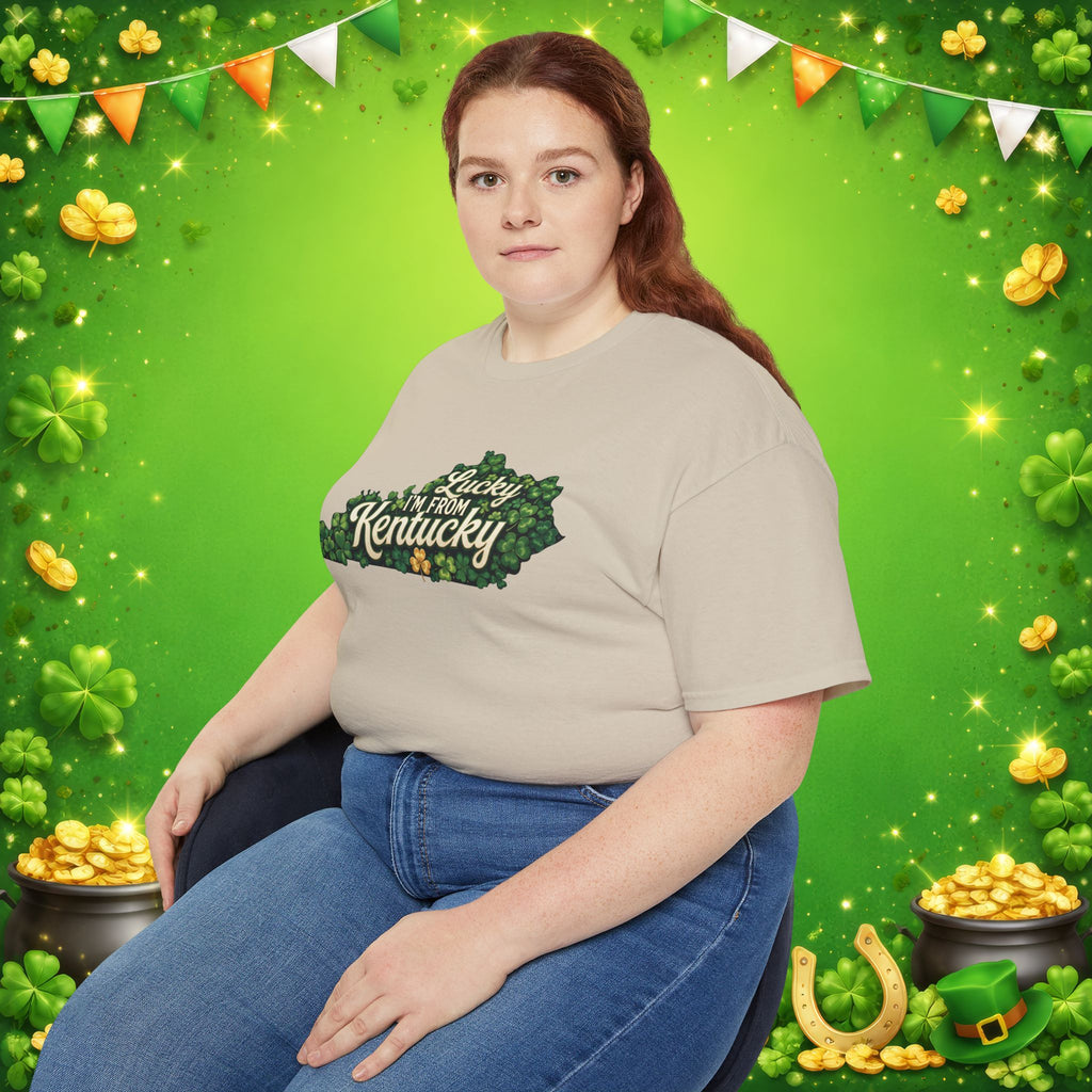 Lucky I’m From Kentucky T-Shirt – St. Patrick’s Day Shamrock Kentucky Shirt – Irish Bluegrass Pride Graphic Tee