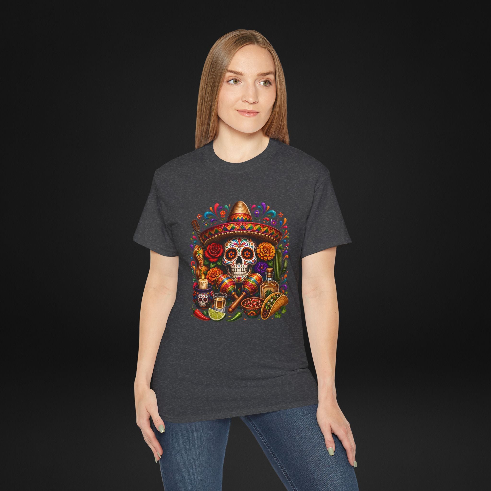 Cinco de Mayo Sugar Skull T-Shirt – Fiesta Sombrero Taco & Tequila Graphic Tee
