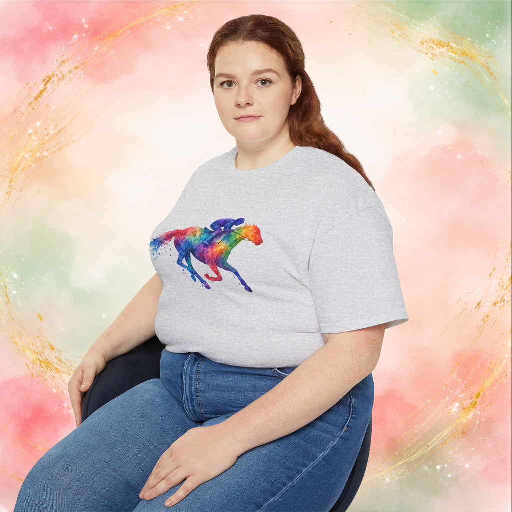 Kentucky Derby Watercolor Horse & Jockey T-Shirt | Colorful Race Day Graphic Tee