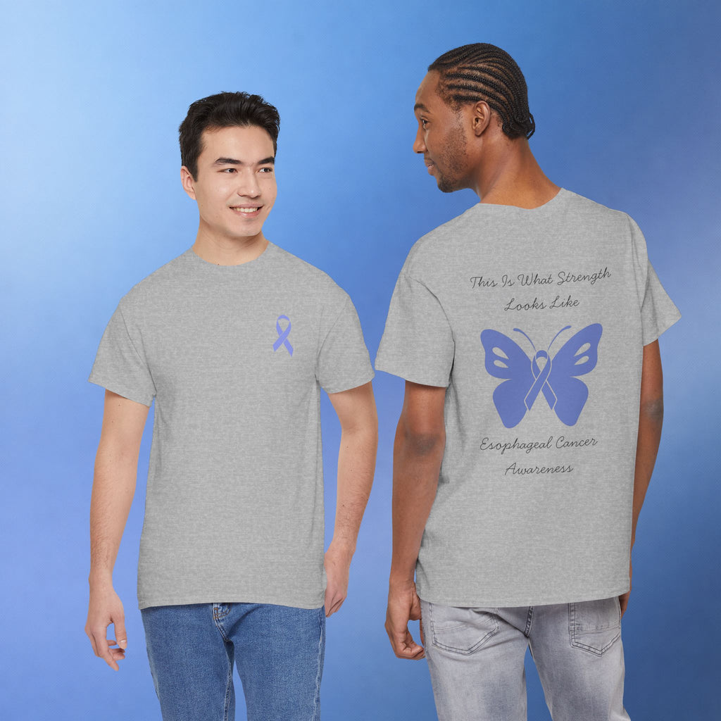 Esophageal Cancer Awareness T-Shirt | This Is What Strength Looks Like Butterfly Ribbon Tee