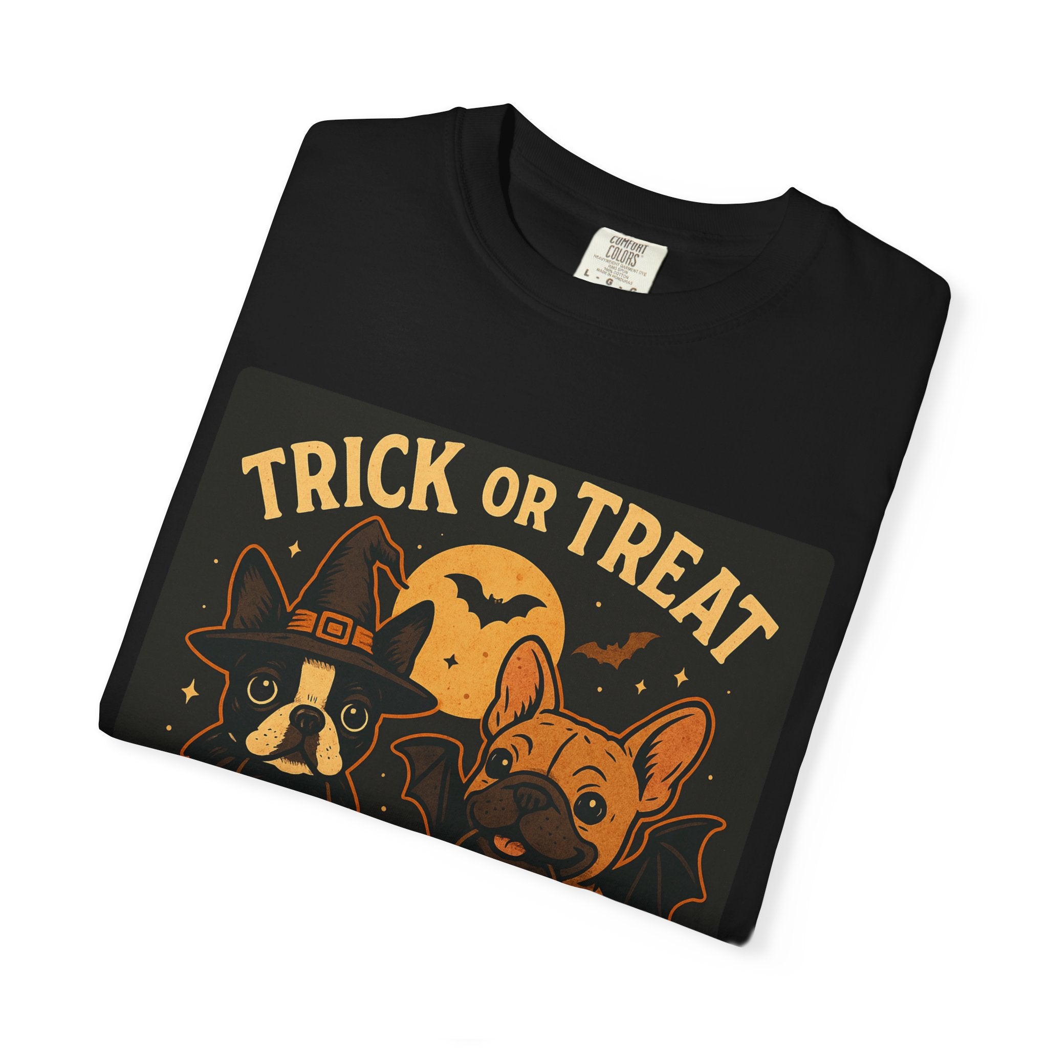 Trick or Treat Boston Terrier & Frenchie Halloween Shirt (Adult Unisex)