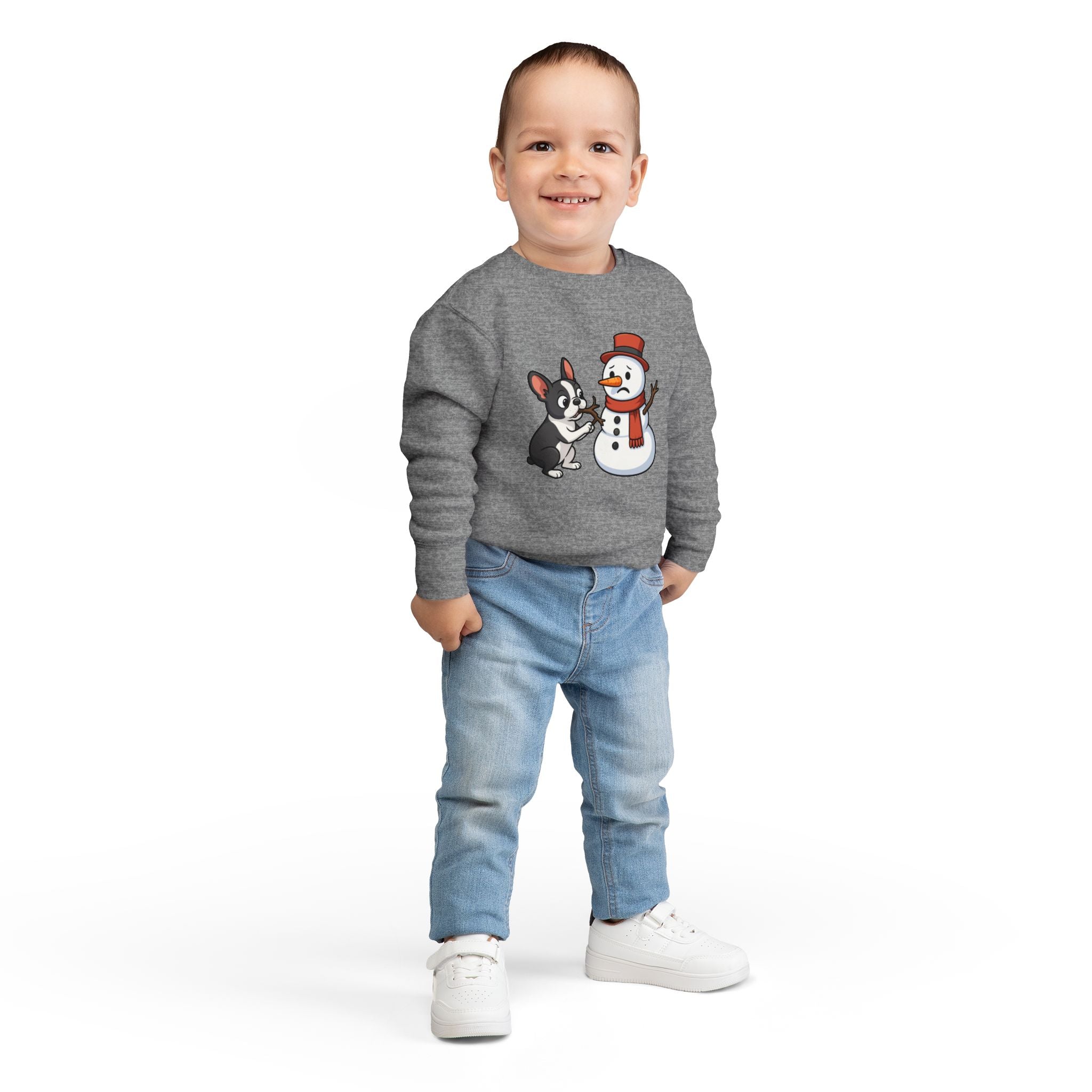 Boston Terrier & Snowman Christmas Toddler Sweatshirt