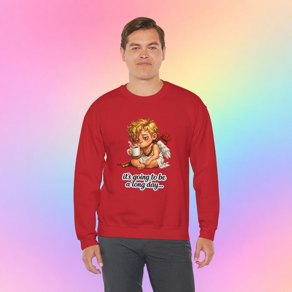 It’s Going to Be a Long Day Cupid Valentine’s Day Sweatshirt – Funny Coffee Angel Pullover