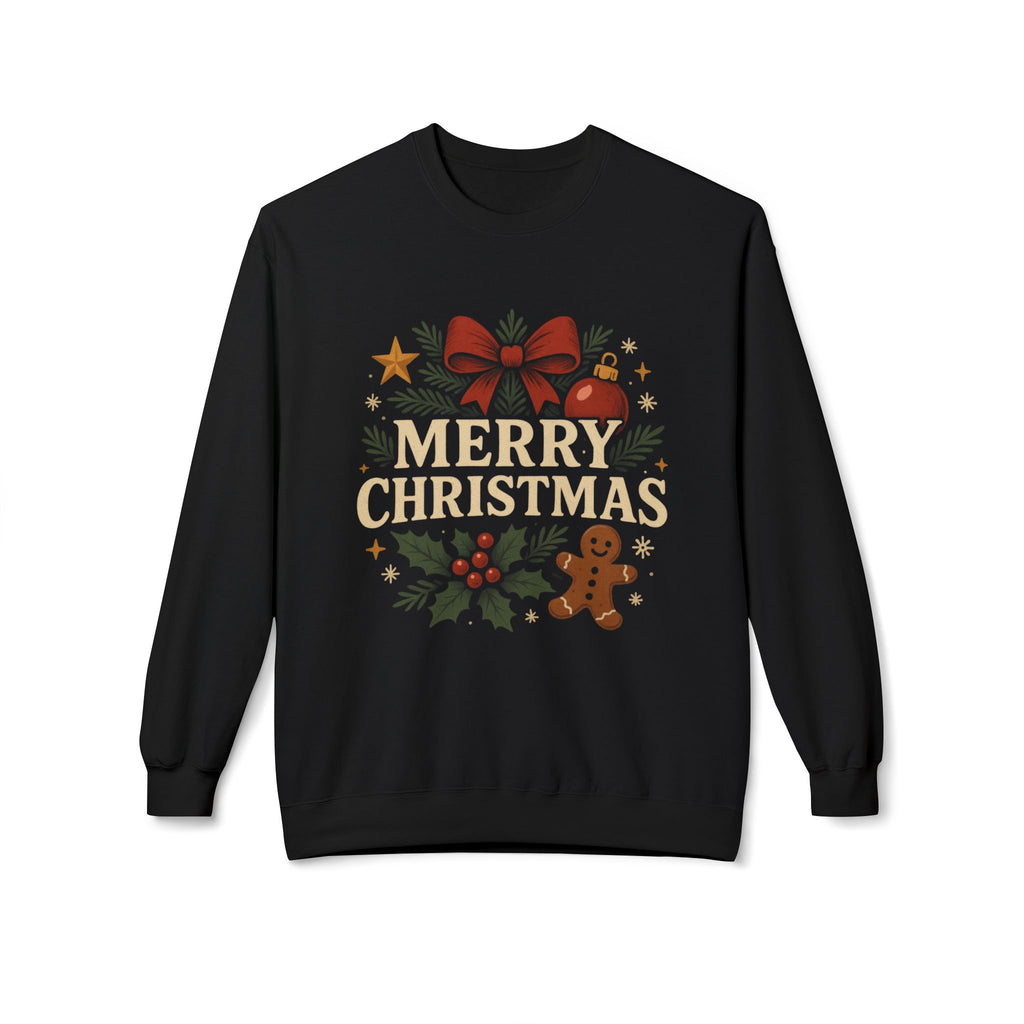 Classic Merry Christmas Sweatshirt – Cozy Holiday Gingerbread & Holly Design