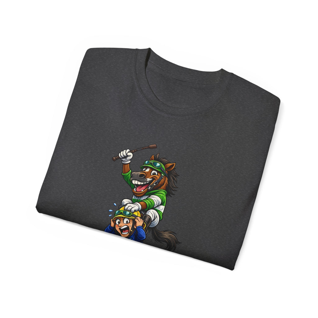 Funny Derby Horse & Jockey T-Shirt | Playful Horse Racing Graphic Tee