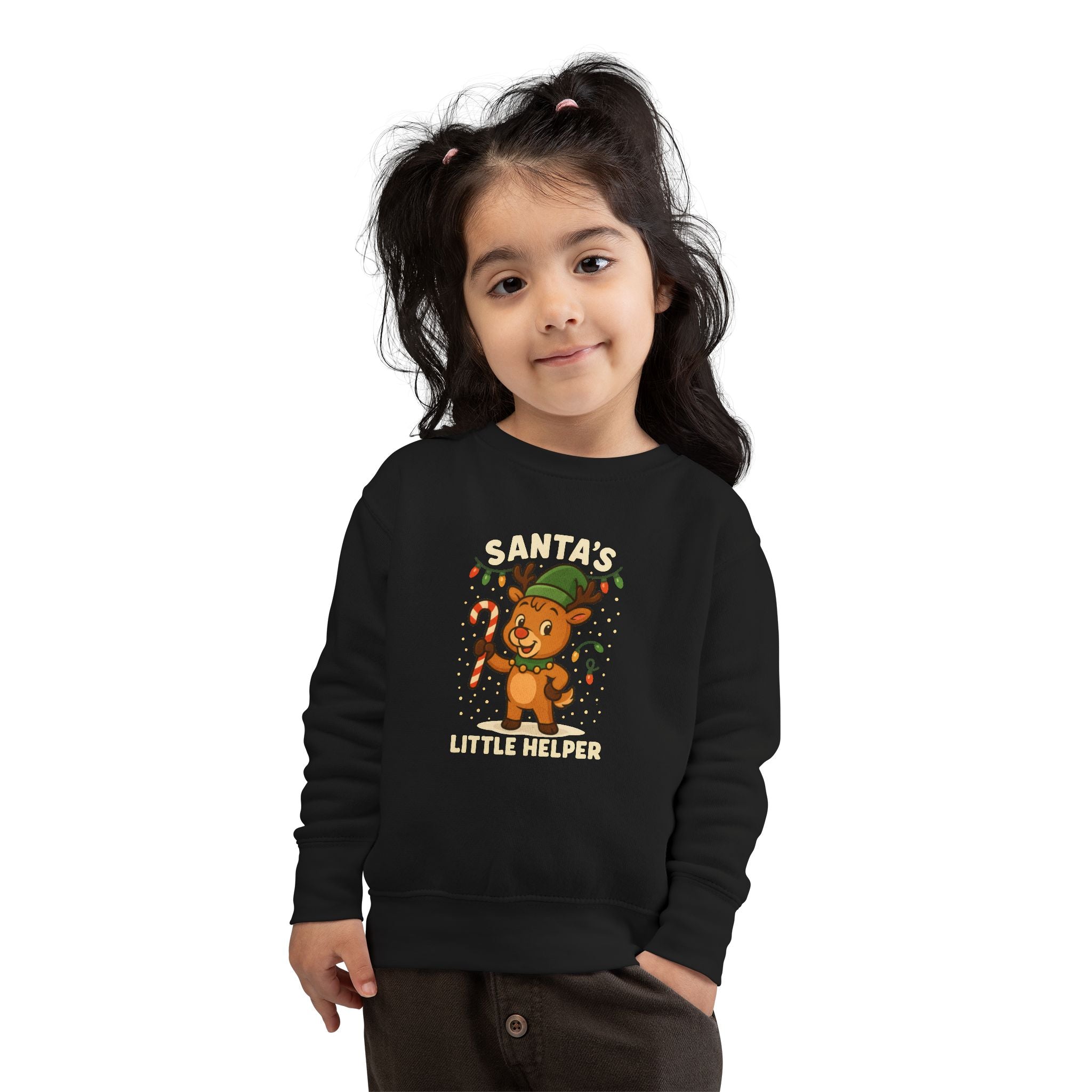 Santa’s Little Helper Toddler Christmas Sweatshirt – Cute Reindeer Holiday Pullover