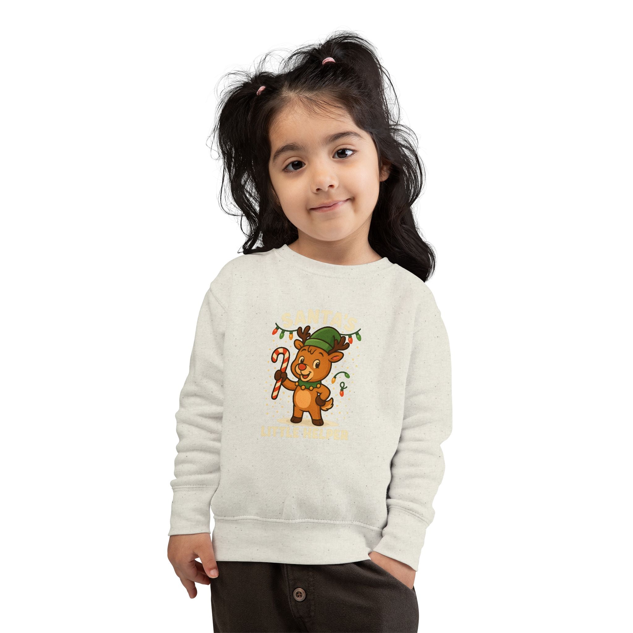 Santa’s Little Helper Toddler Christmas Sweatshirt – Cute Reindeer Holiday Pullover