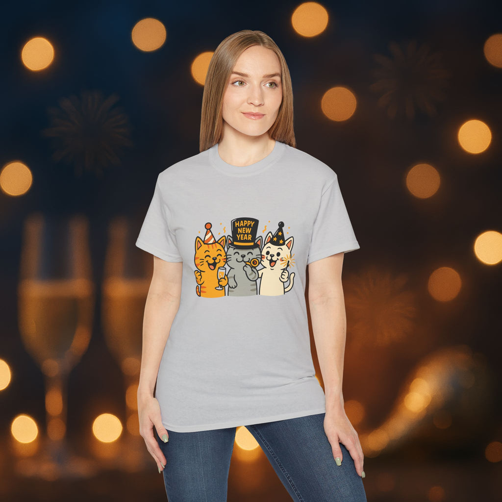Happy New Year Cats T-Shirt – Cute Party Cats Tee | New Year’s Eve Cat Lover Shirt