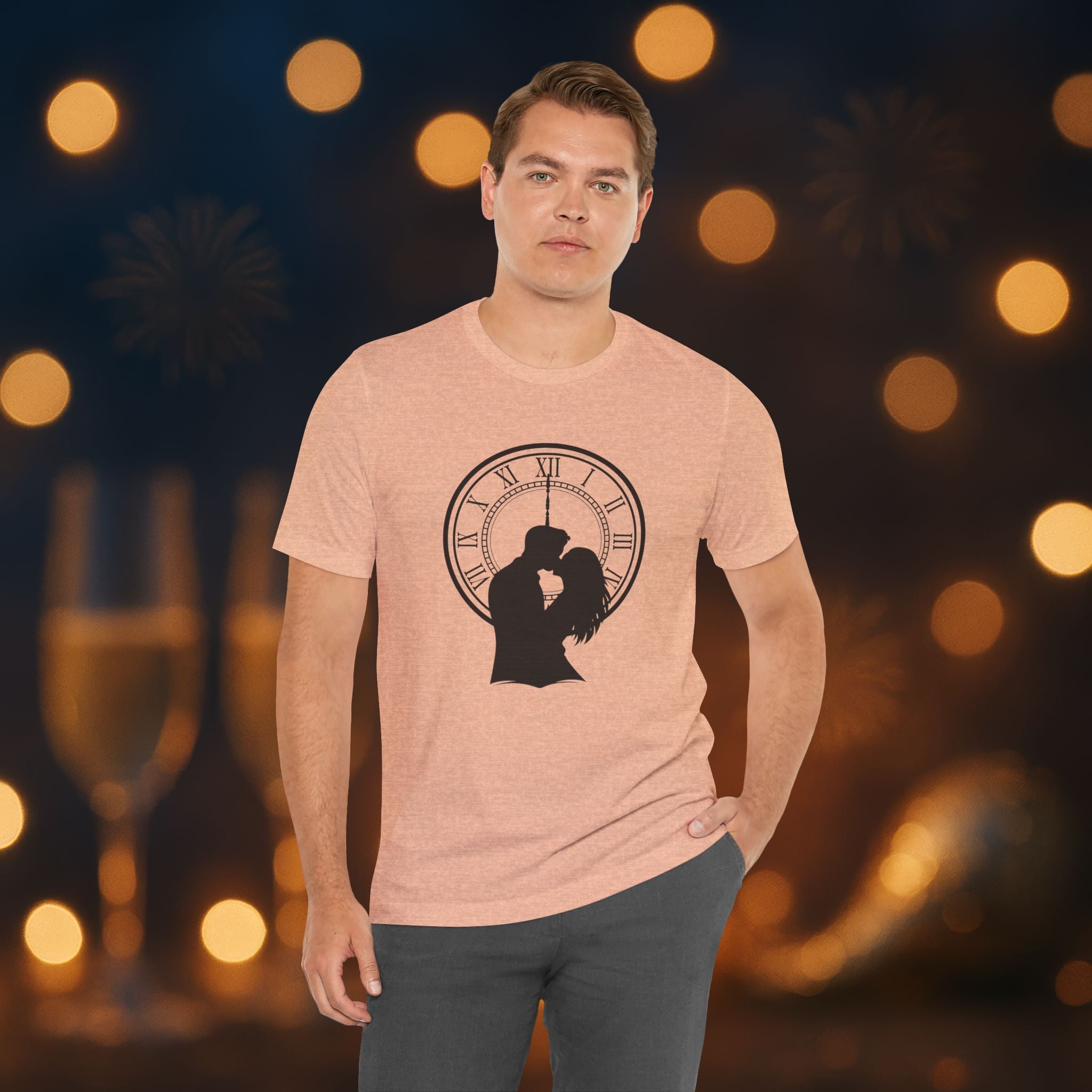 Midnight Kiss New Year’s Eve T-Shirt – Romantic Clock Silhouette Celebration Tee