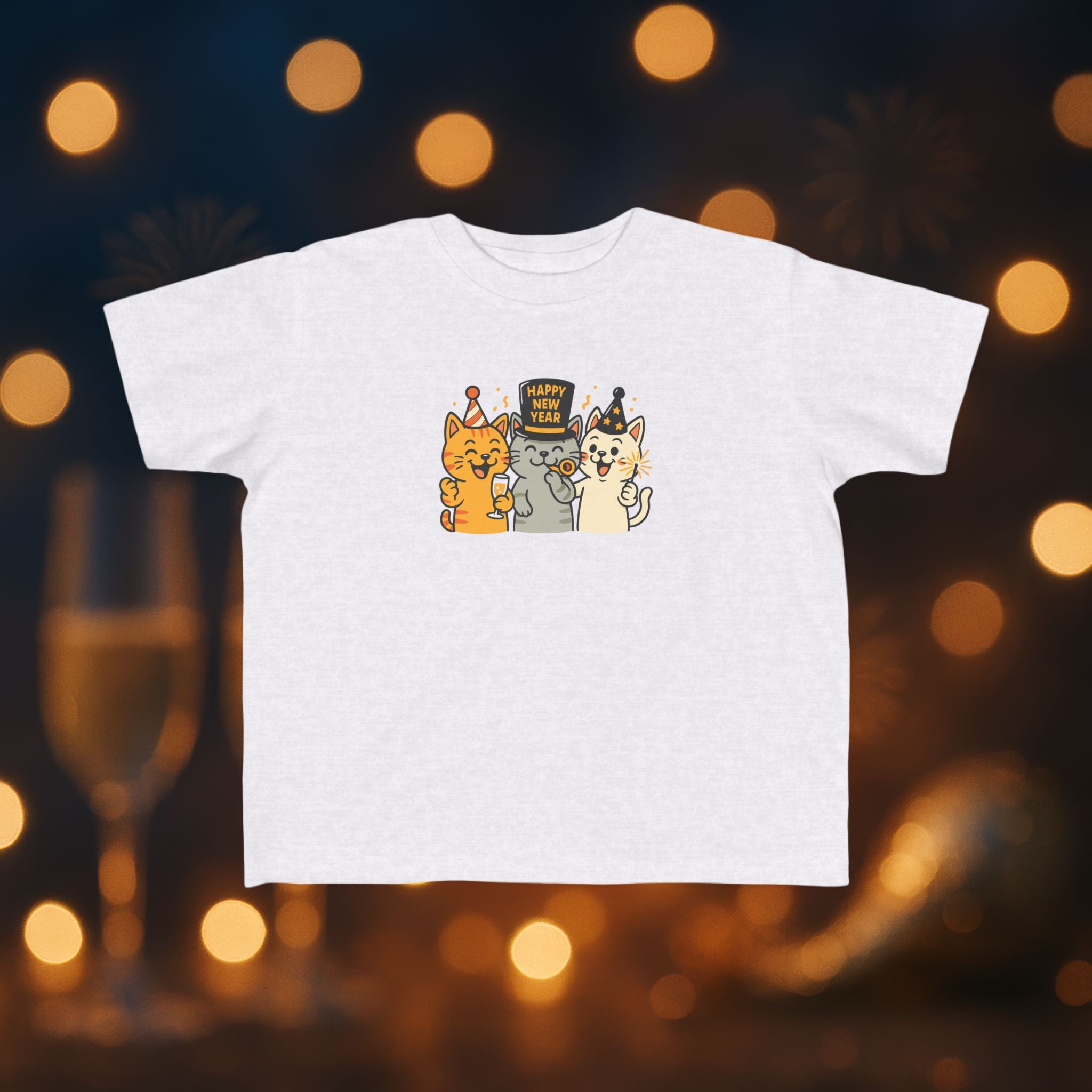 Happy New Year Cats Toddler T-Shirt – Cute Party Cats Shirt for Toddlers