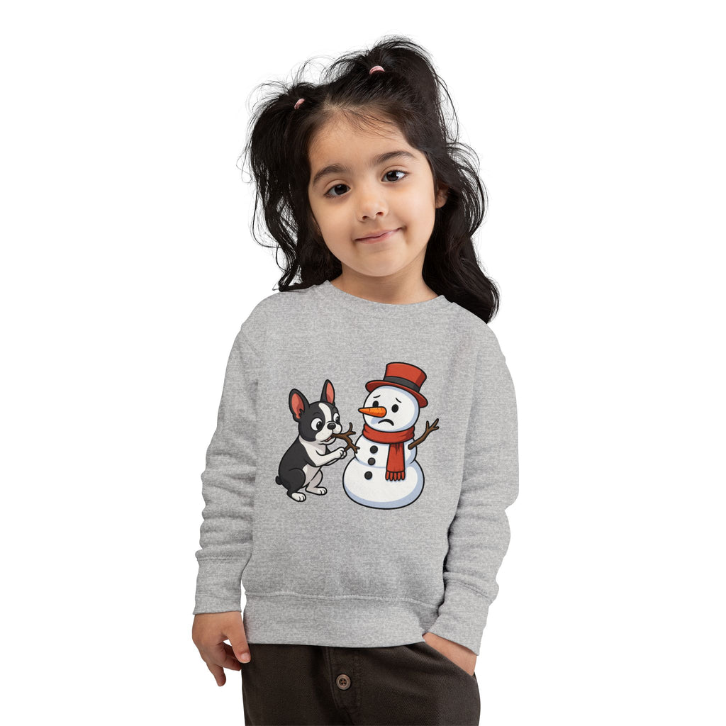 Boston Terrier & Snowman Christmas Toddler Sweatshirt