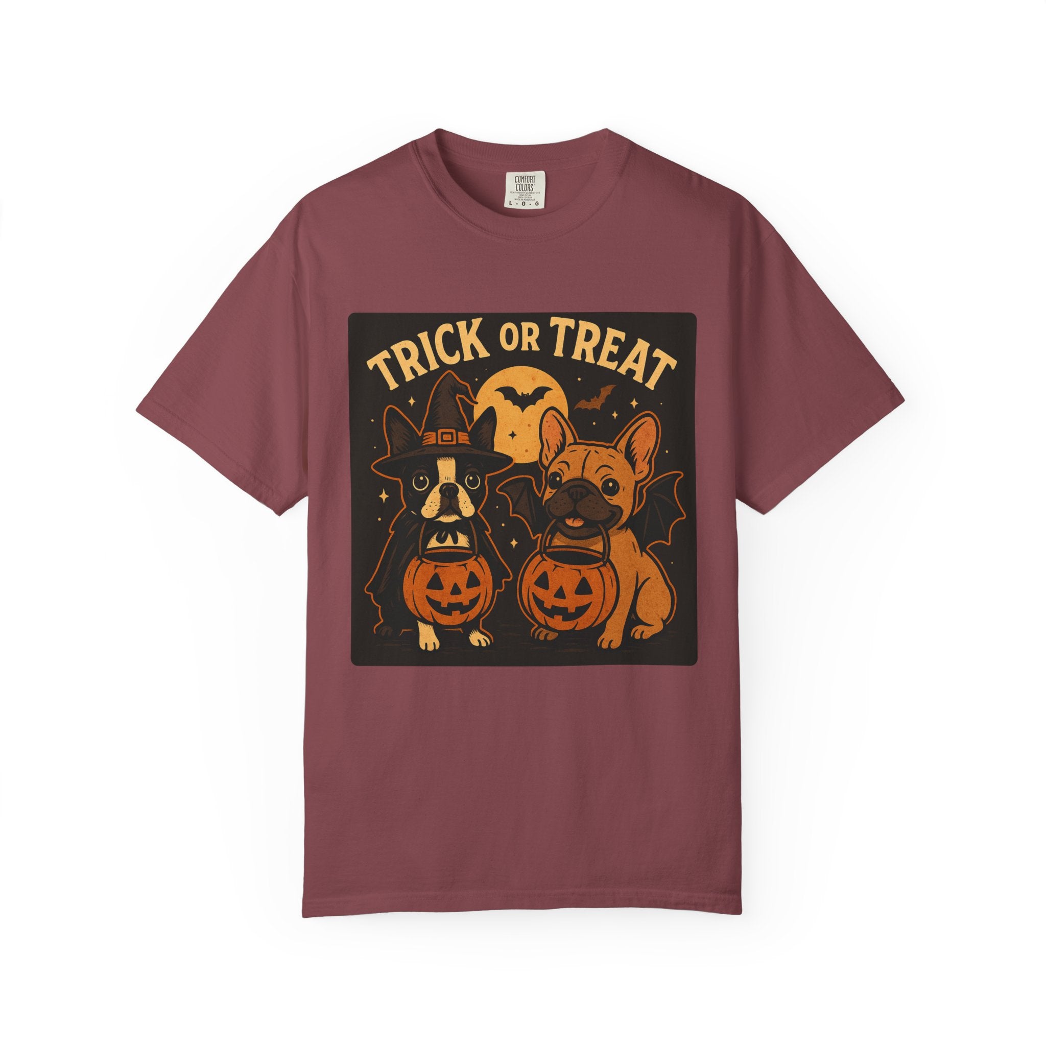 Trick or Treat Boston Terrier & Frenchie Halloween Shirt (Adult Unisex)
