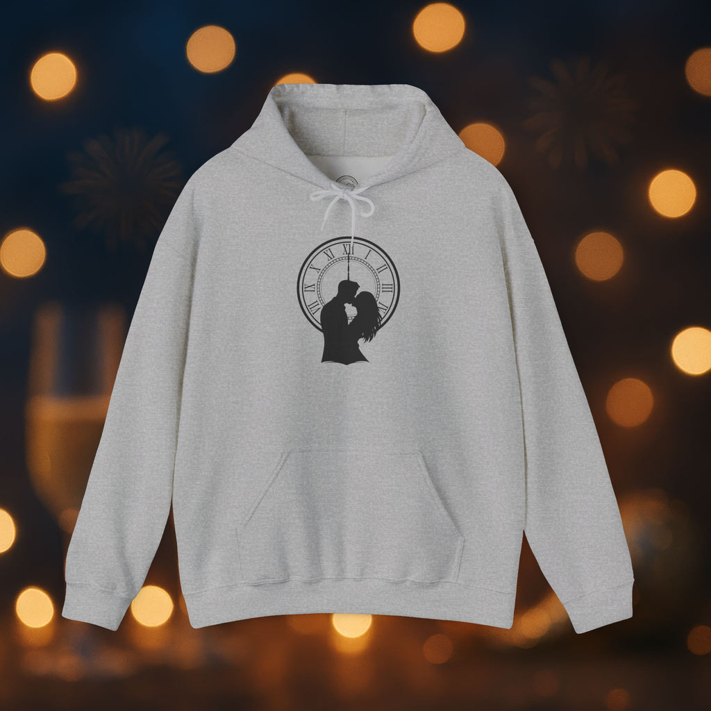 Midnight Kiss New Year’s Eve Hoodie – Romantic Clock Silhouette Pullover