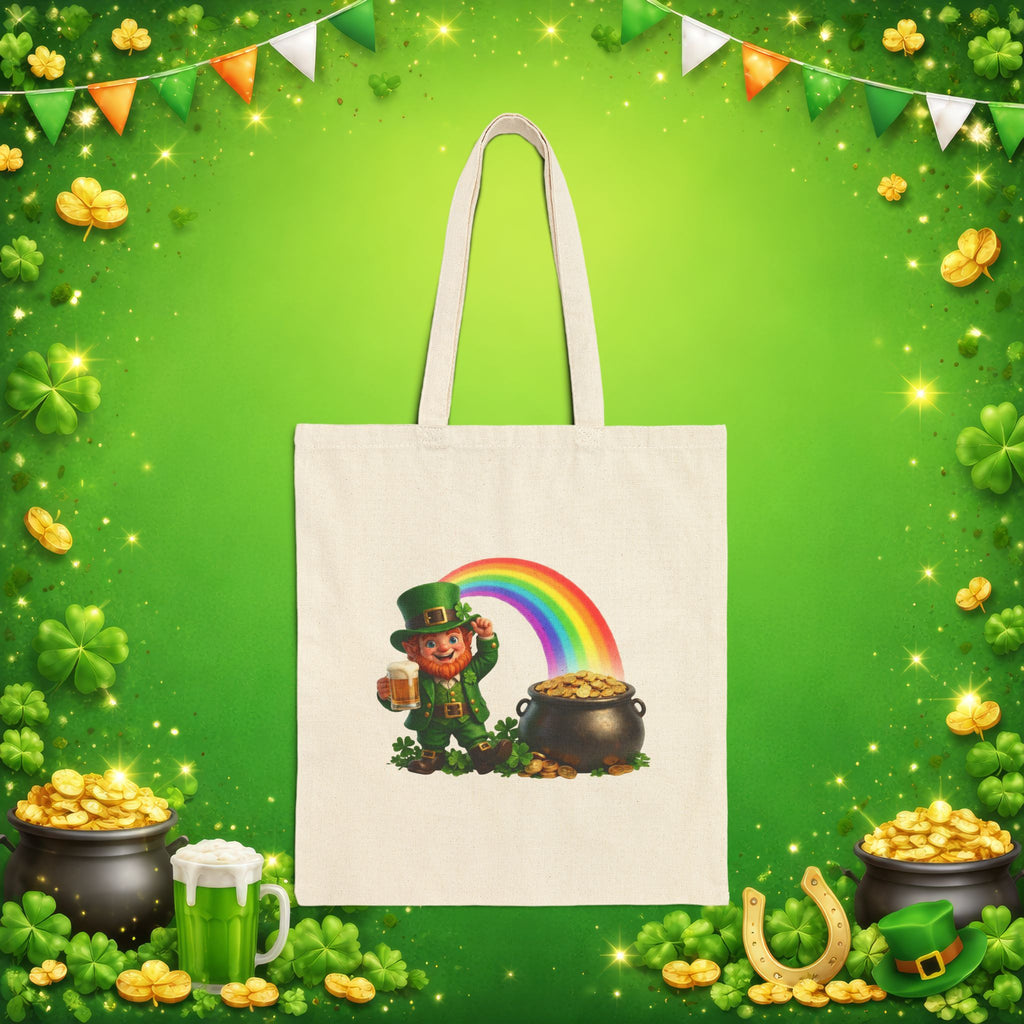 Lucky Leprechaun Rainbow Gold St. Patrick’s Day Canvas Tote Bag | Irish Shamrock Carryall