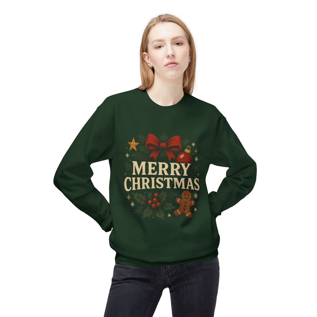 Classic Merry Christmas Sweatshirt – Cozy Holiday Gingerbread & Holly Design