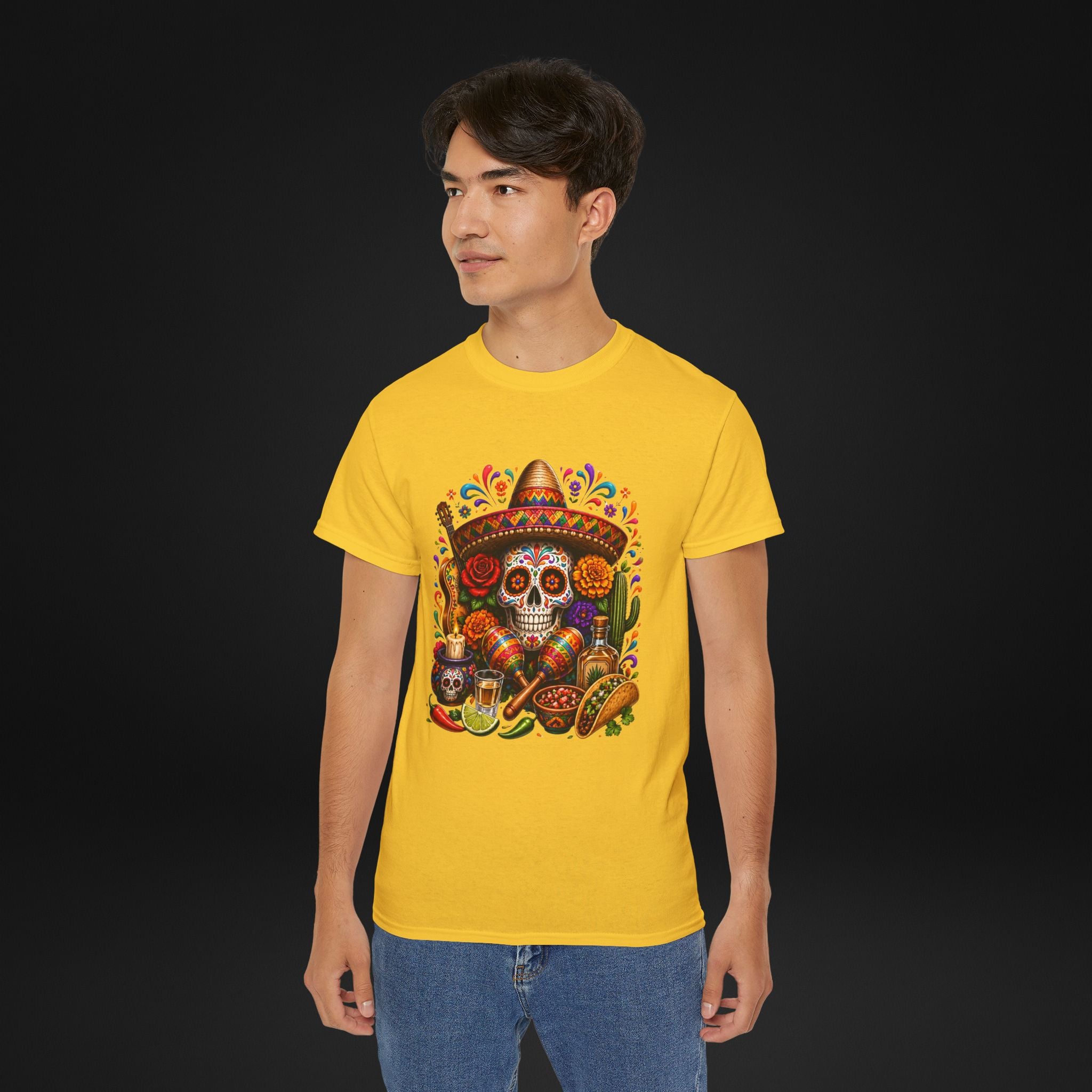 Cinco de Mayo Sugar Skull T-Shirt – Fiesta Sombrero Taco & Tequila Graphic Tee