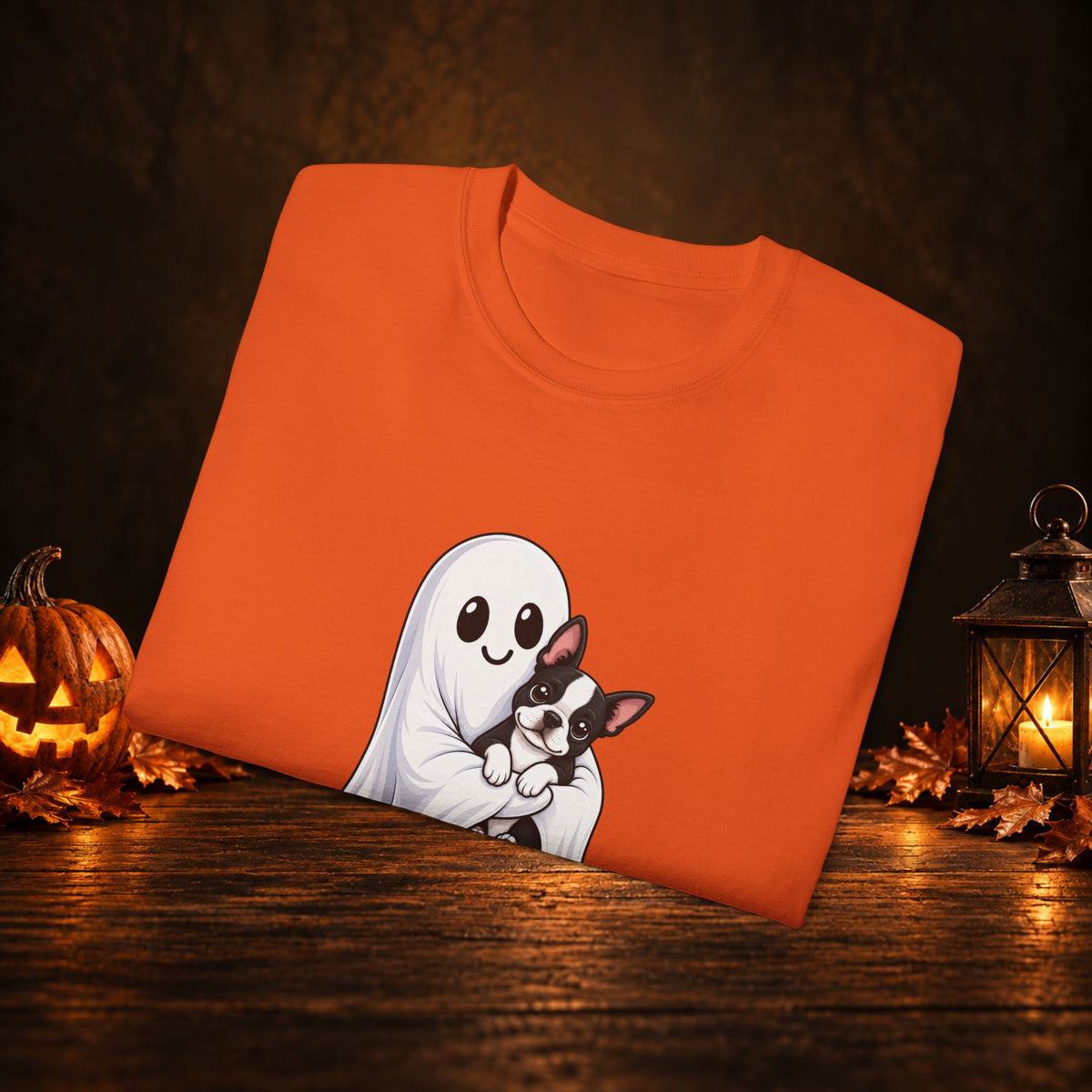 Cute Ghost & Boston Terrier Halloween T‑Shirt
