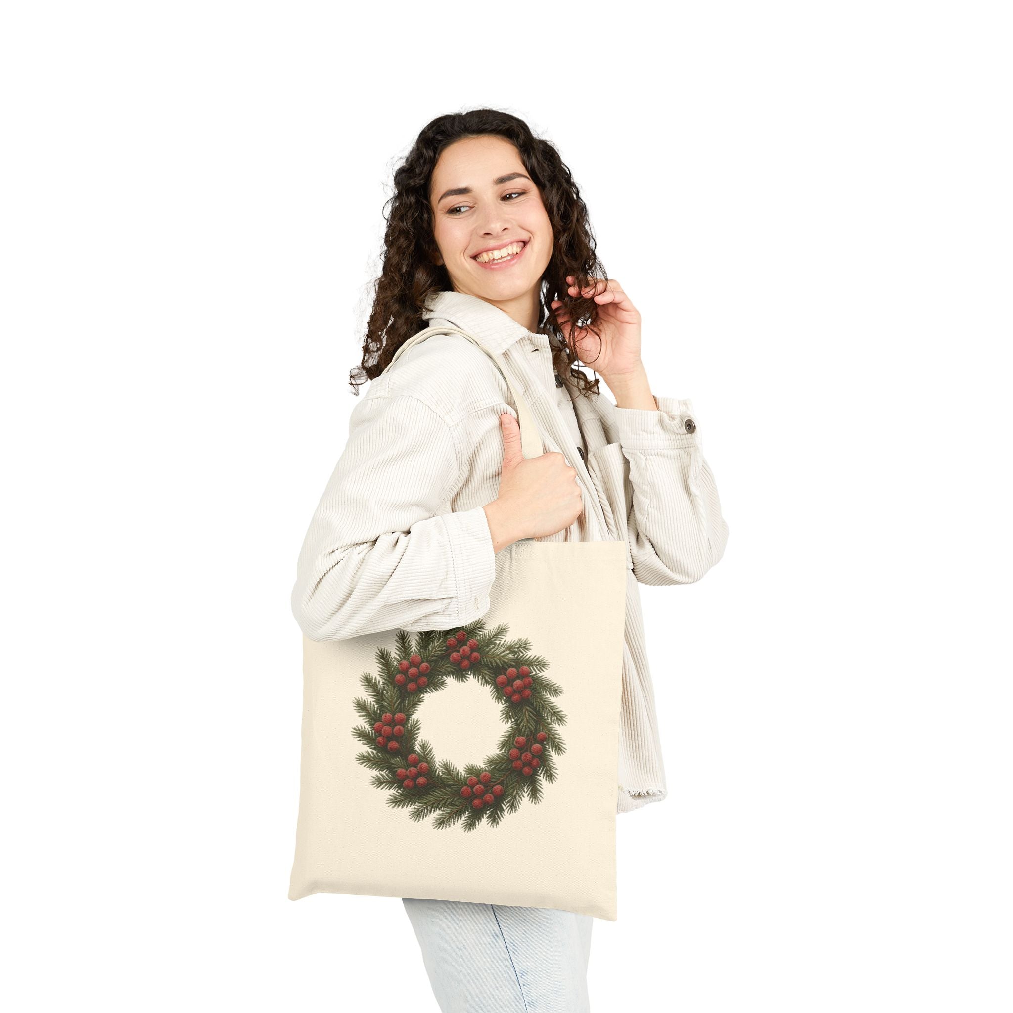Eco-Friendly Christmas Wreath Canvas Tote Bag | Reusable Holiday Shopping & Gift Bag