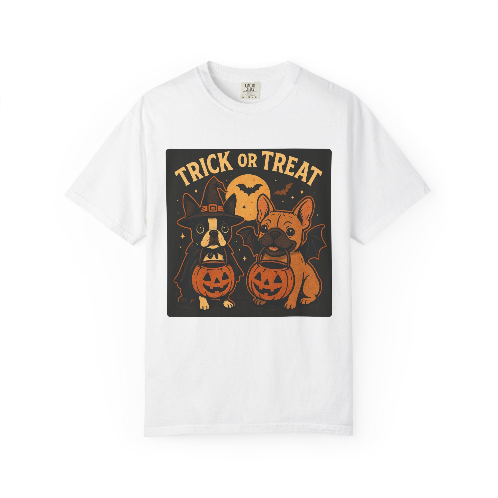 Trick or Treat Boston Terrier & Frenchie Halloween Shirt (Adult Unisex)