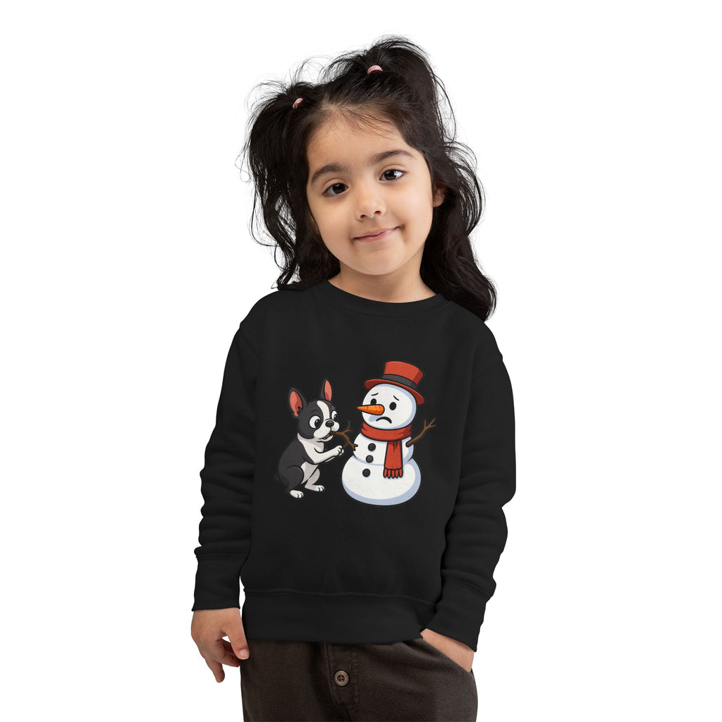 Boston Terrier & Snowman Christmas Toddler Sweatshirt