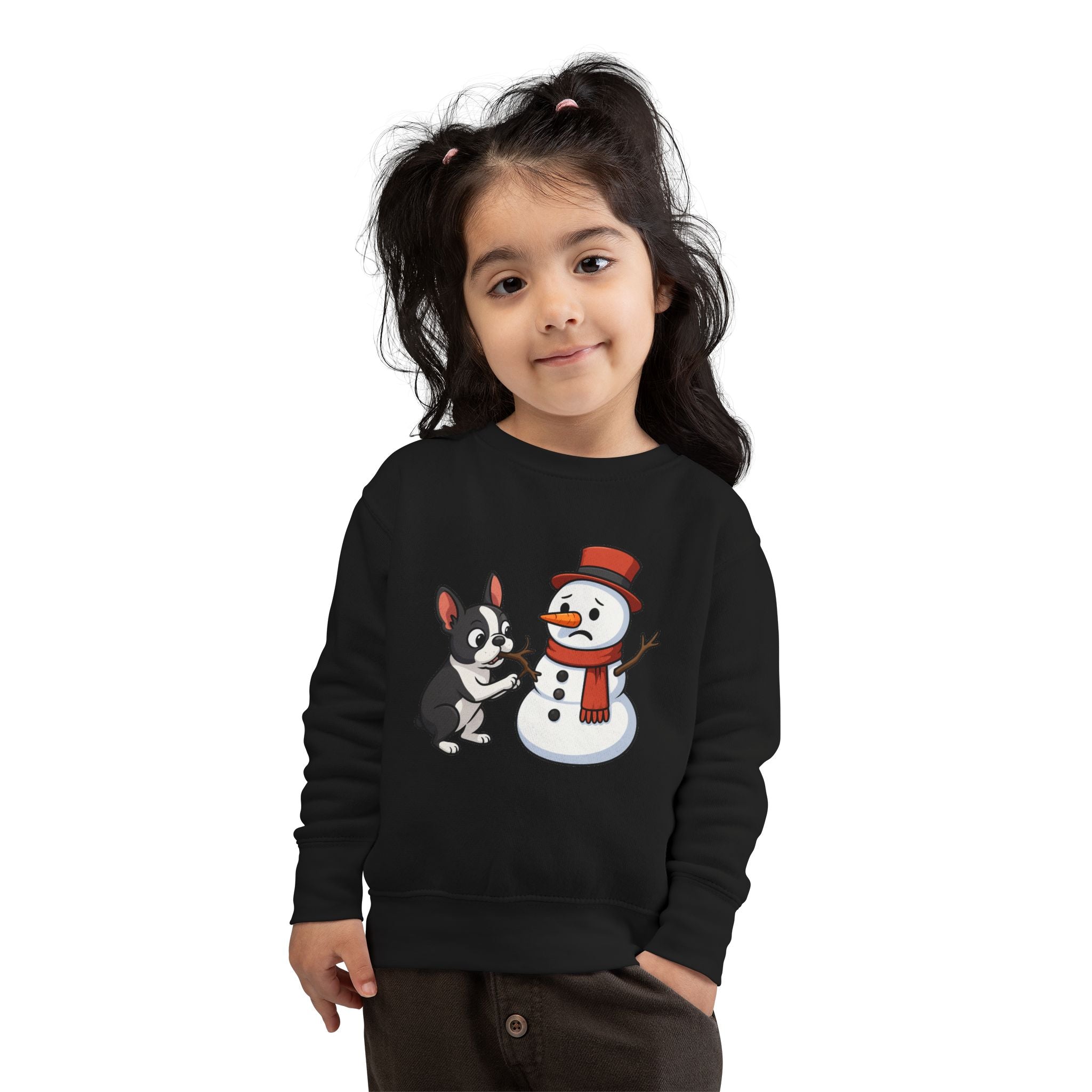 Boston Terrier & Snowman Christmas Toddler Sweatshirt