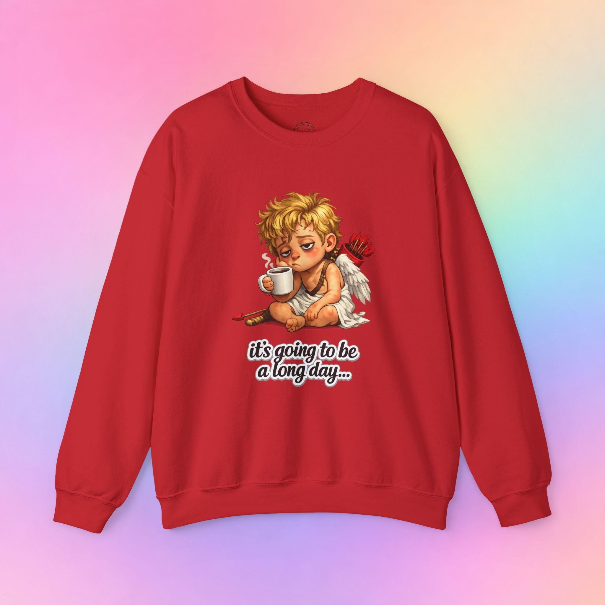 It’s Going to Be a Long Day Cupid Valentine’s Day Sweatshirt – Funny Coffee Angel Pullover