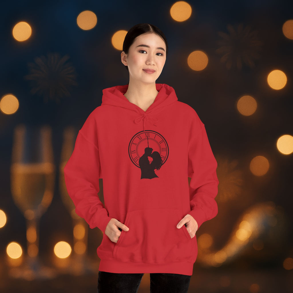 Midnight Kiss New Year’s Eve Hoodie – Romantic Clock Silhouette Pullover