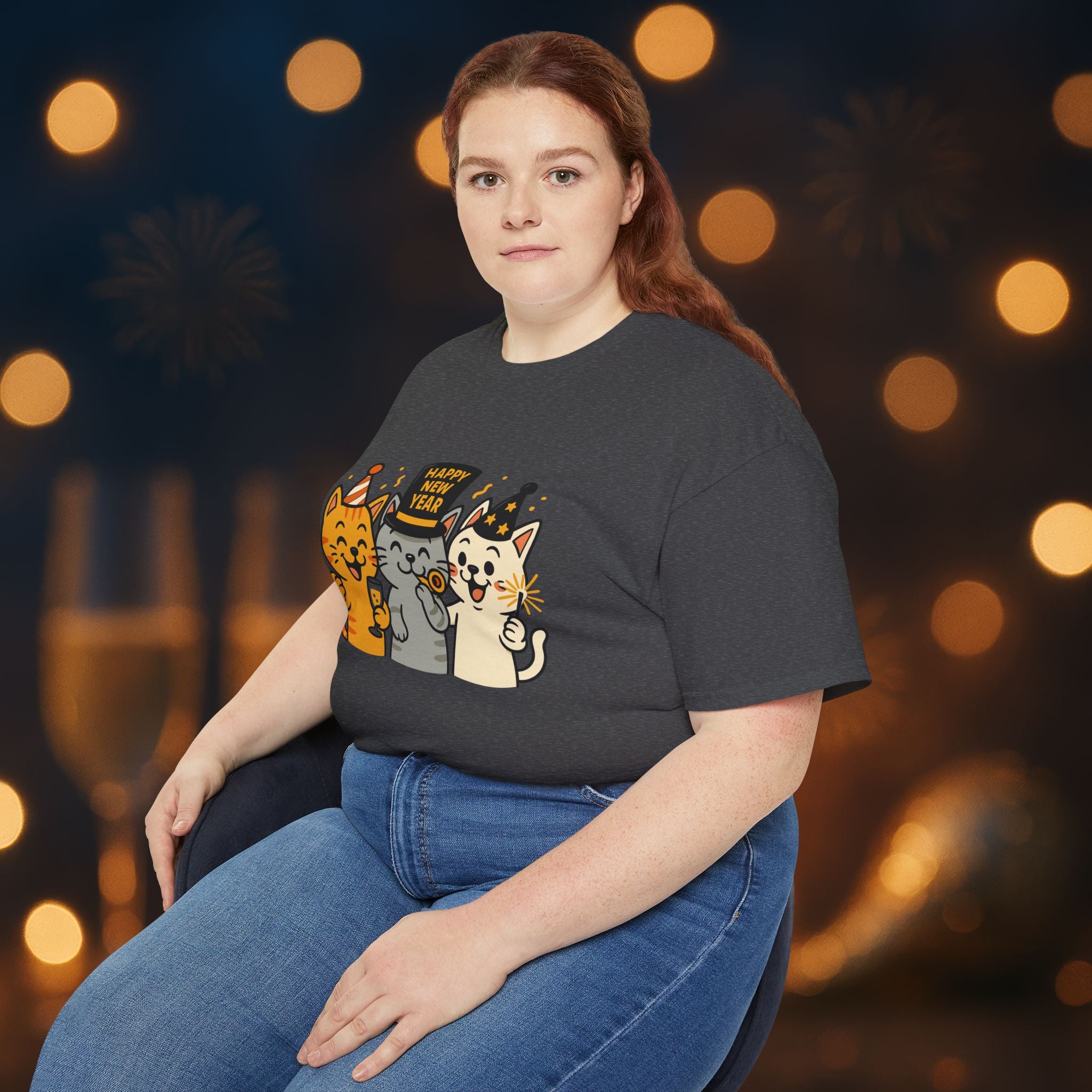 Happy New Year Cats T-Shirt – Cute Party Cats Tee | New Year’s Eve Cat Lover Shirt