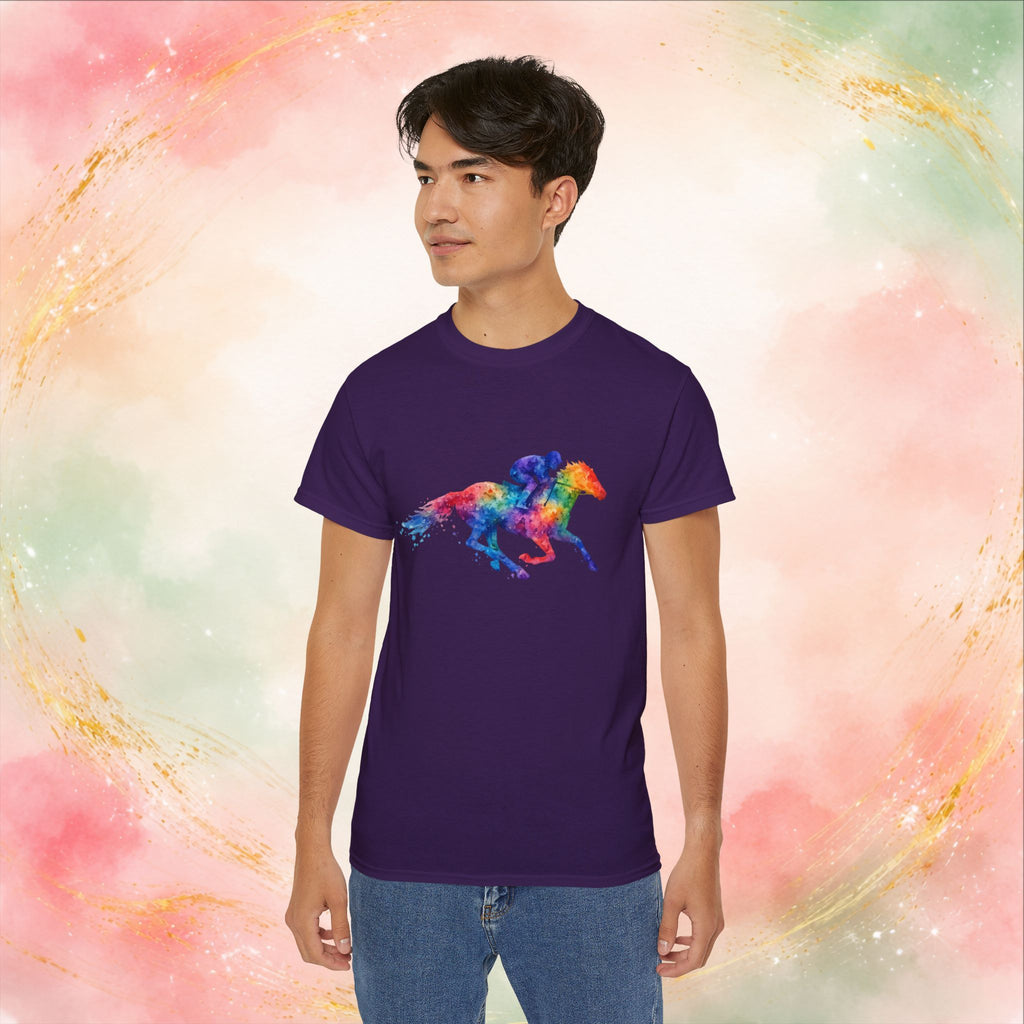 Kentucky Derby Watercolor Horse & Jockey T-Shirt | Colorful Race Day Graphic Tee