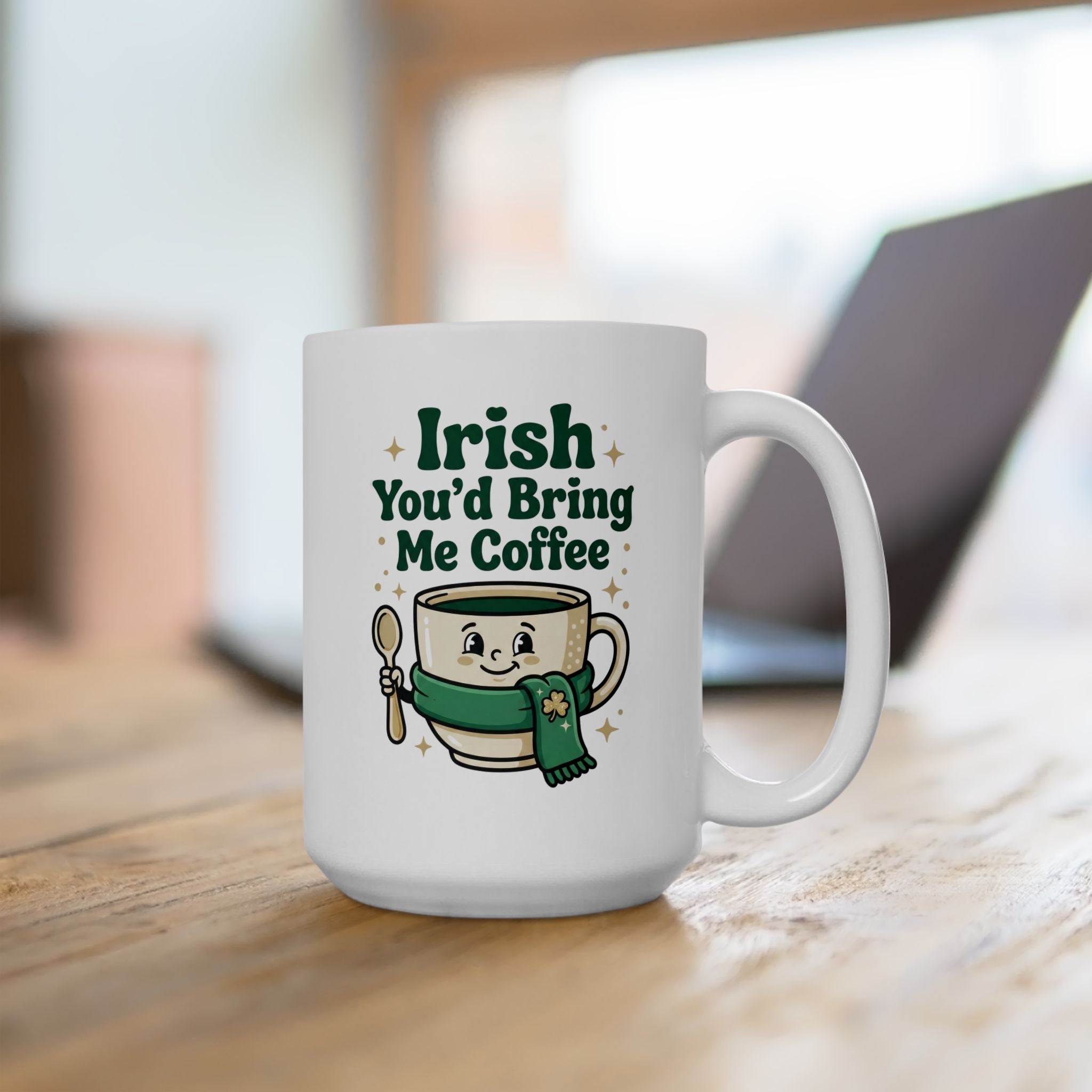 Irish You’d Bring Me Coffee Mug – Funny St. Patrick’s Day Coffee Cup – Cute Shamrock Coffee Lover Gift – Green Irish Pun Mug